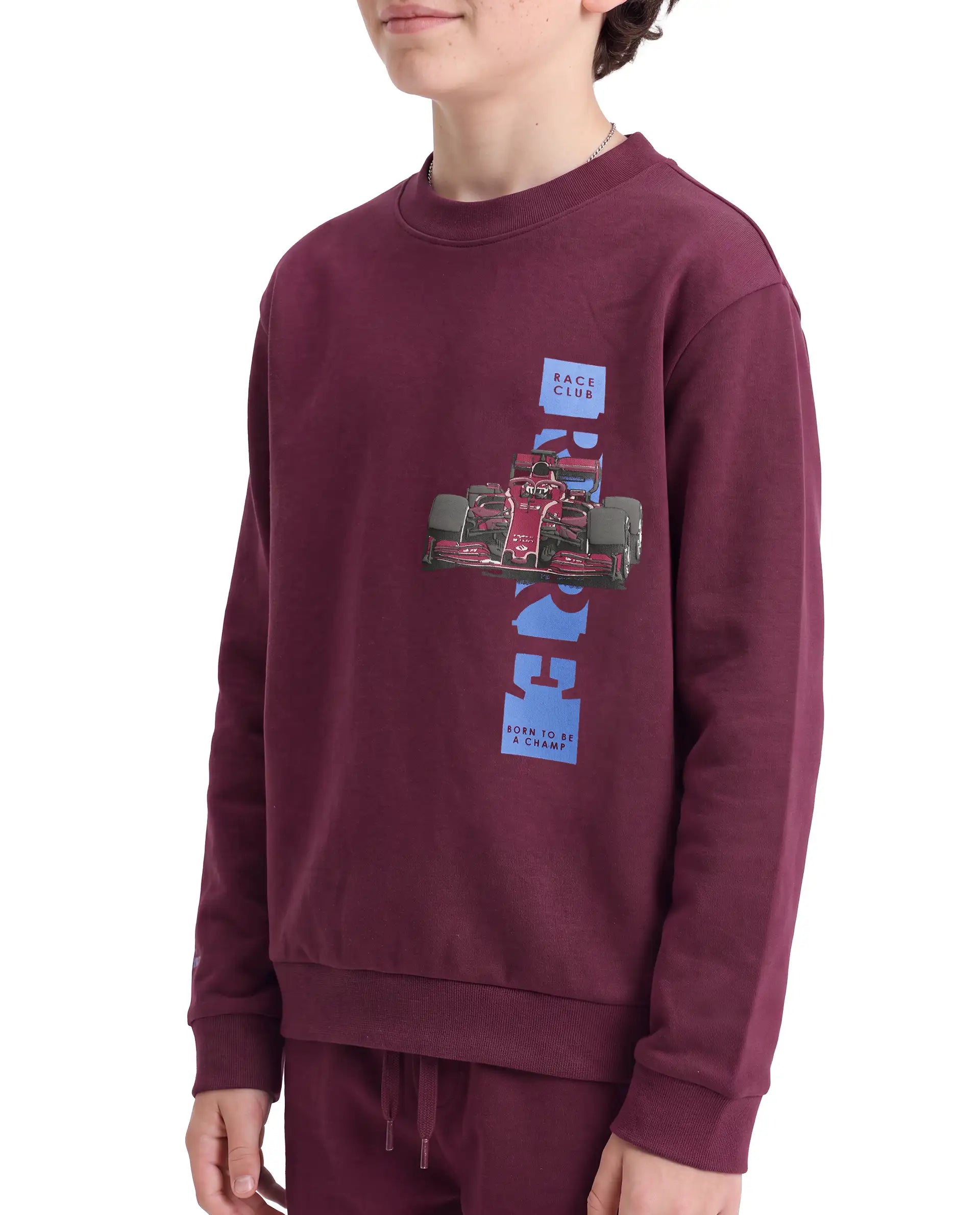 Rare Ones Kids Sohi Maroon Cotton Blend Fabric Crew Neck Pull-On Closure Regular Fit Flock Print Sweatshirt