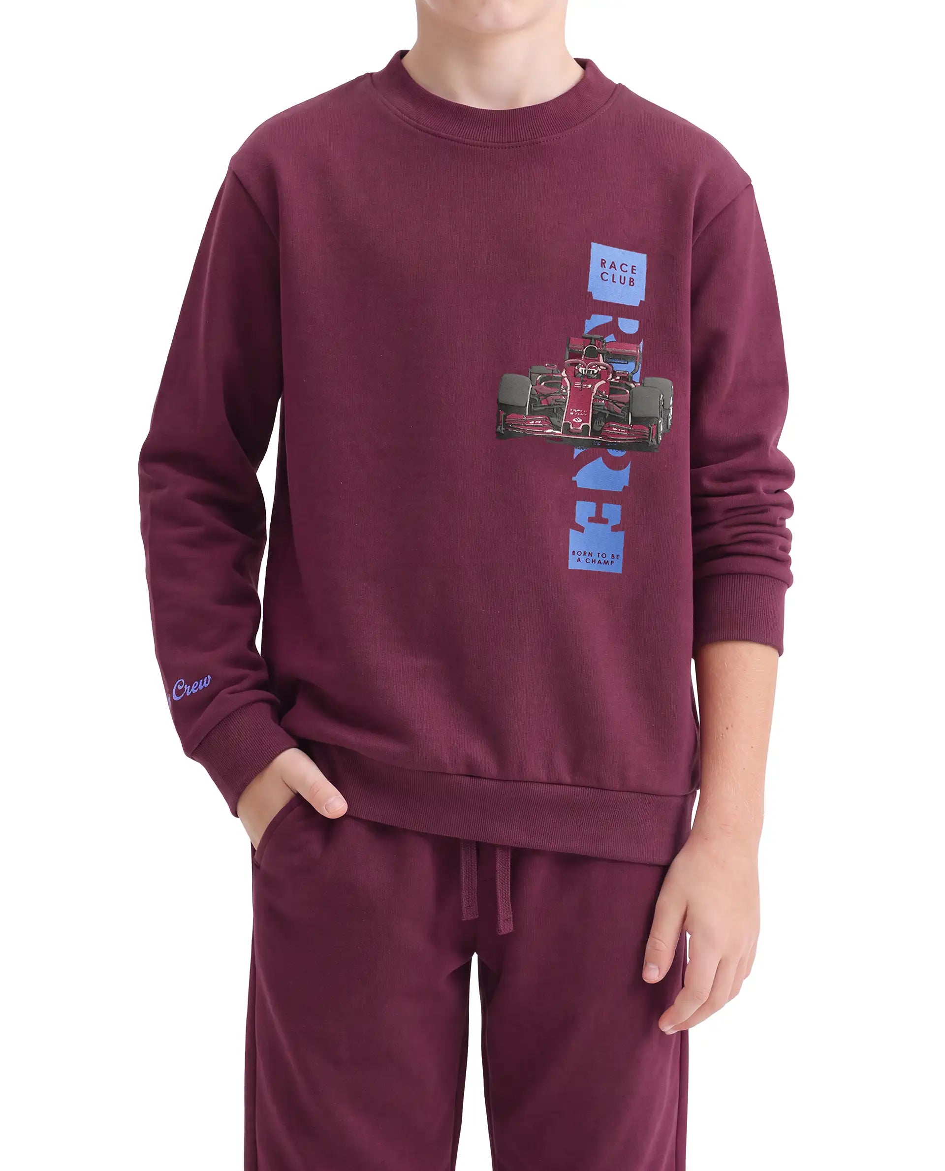 Rare Ones Kids Sohi Maroon Cotton Blend Fabric Crew Neck Pull-On Closure Regular Fit Flock Print Sweatshirt