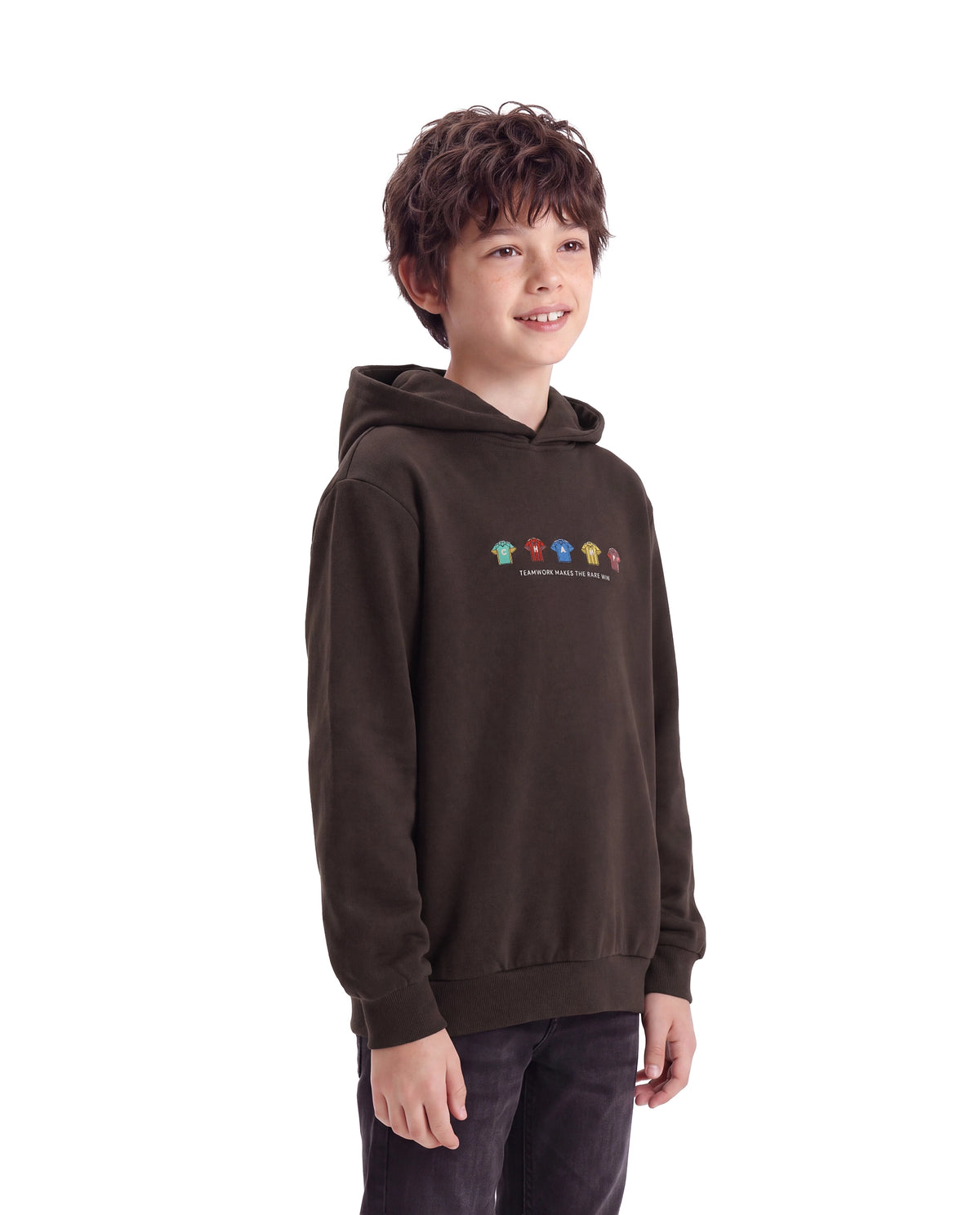 Rare Ones Kids Nemo Dark Brown Cotton Blend Fabric Hooded Pull-On Closure Regular Fit Graphic Print Sweatshirt