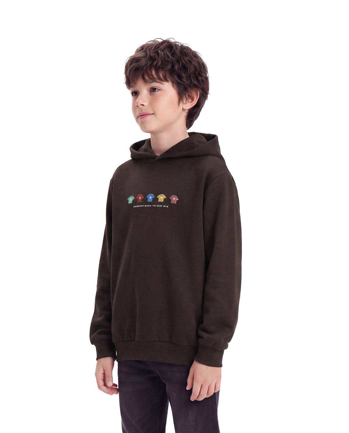 Rare Ones Kids Nemo Dark Brown Cotton Blend Fabric Hooded Pull-On Closure Regular Fit Graphic Print Sweatshirt
