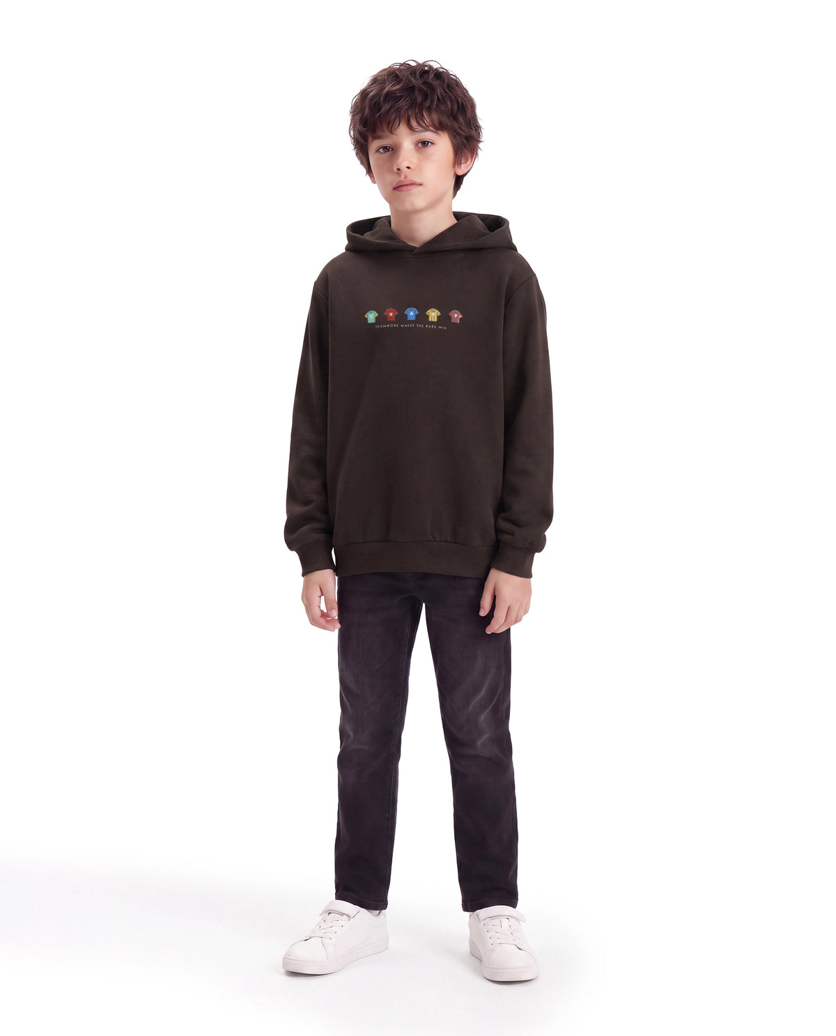 Rare Ones Kids Nemo Dark Brown Cotton Blend Fabric Hooded Pull-On Closure Regular Fit Graphic Print Sweatshirt