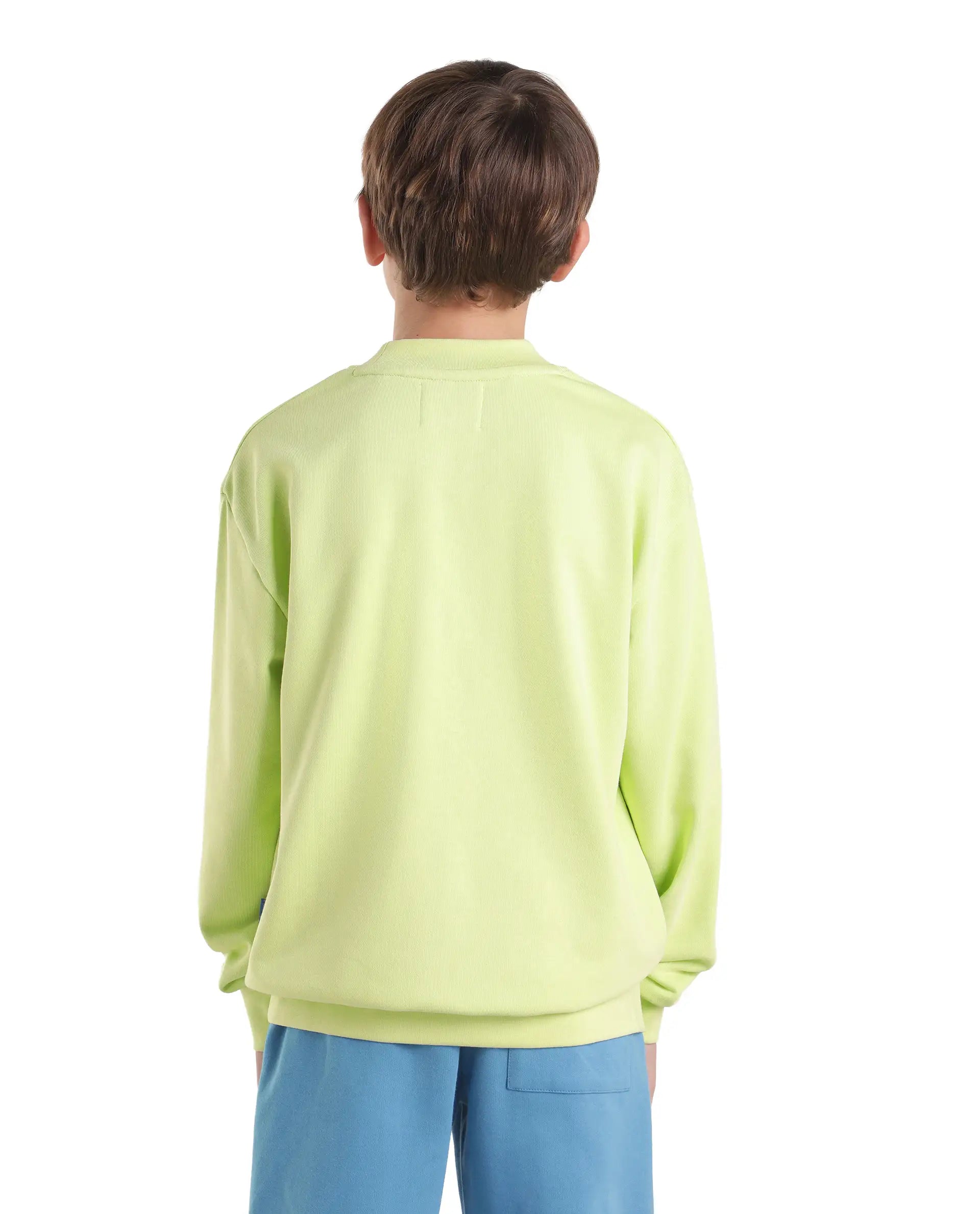 Rare Ones Kids Raco Pastel Green Cotton Blend Fabric Crew Neck Pull-On Closure Oversized Sweatshirt