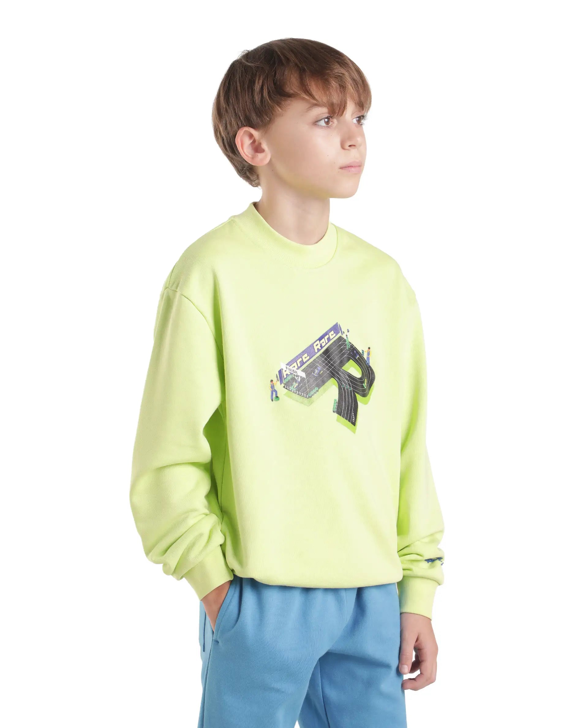 Rare Ones Kids Raco Pastel Green Cotton Blend Fabric Crew Neck Pull-On Closure Oversized Sweatshirt