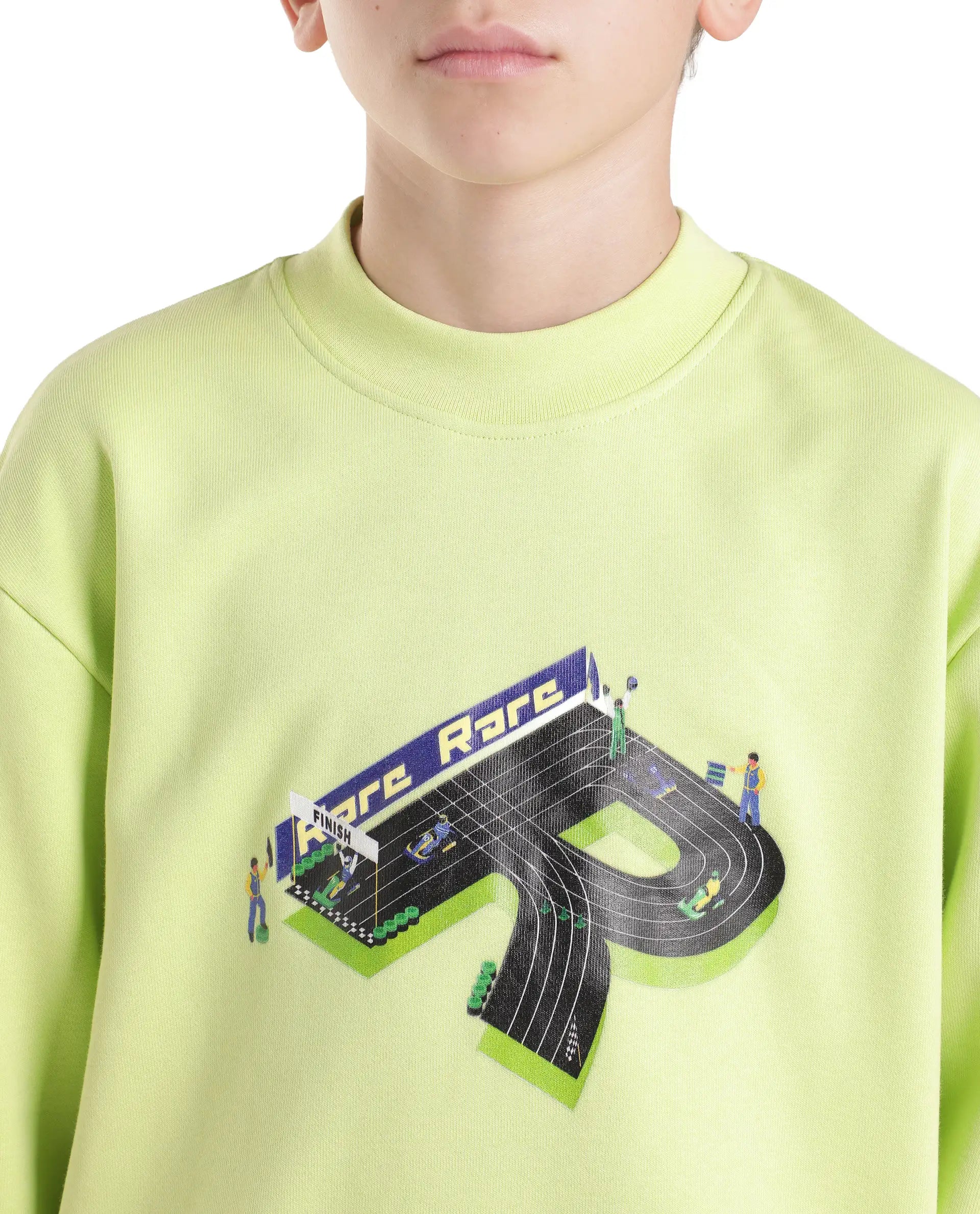 Rare Ones Kids Raco Pastel Green Cotton Blend Fabric Crew Neck Pull-On Closure Oversized Sweatshirt