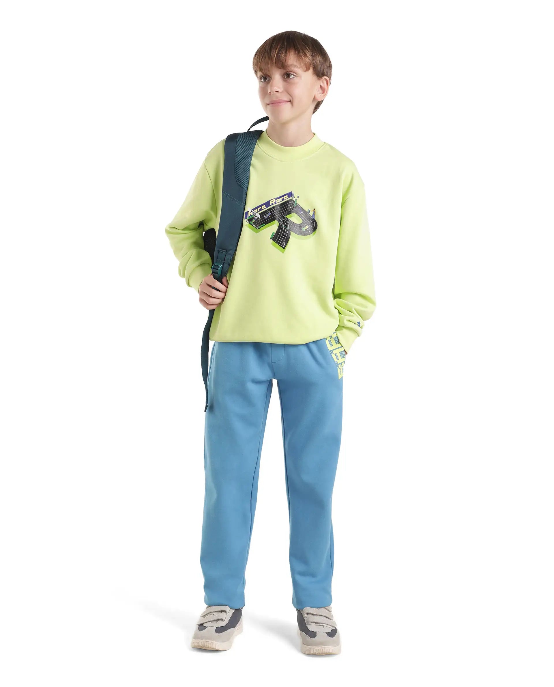 Rare Ones Kids Raco Pastel Green Cotton Blend Fabric Crew Neck Pull-On Closure Oversized Sweatshirt