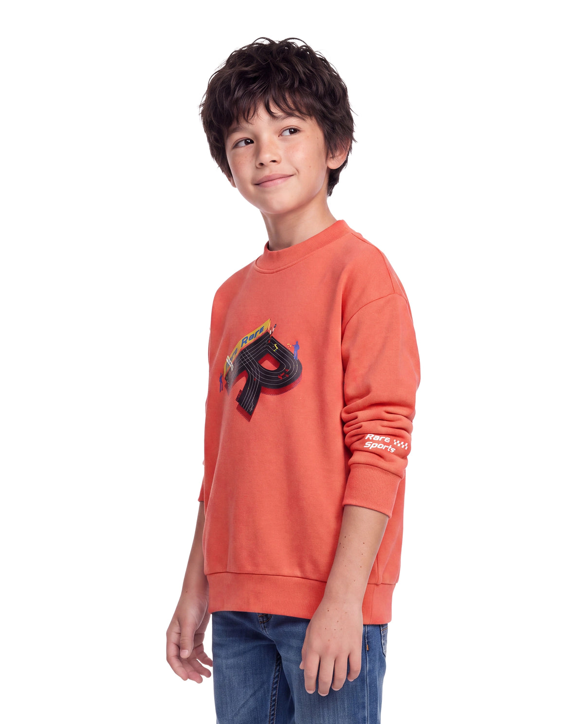 Rare Ones Kids Raco Orange Cotton Blend Fabric Crew Neck Pull-On Closure Oversized Sweatshirt