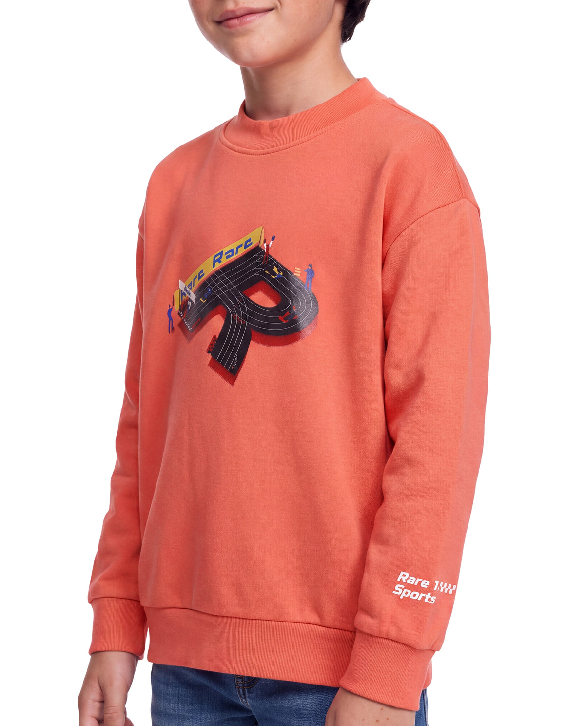 Rare Ones Kids Raco Orange Cotton Blend Fabric Crew Neck Pull-On Closure Oversized Sweatshirt