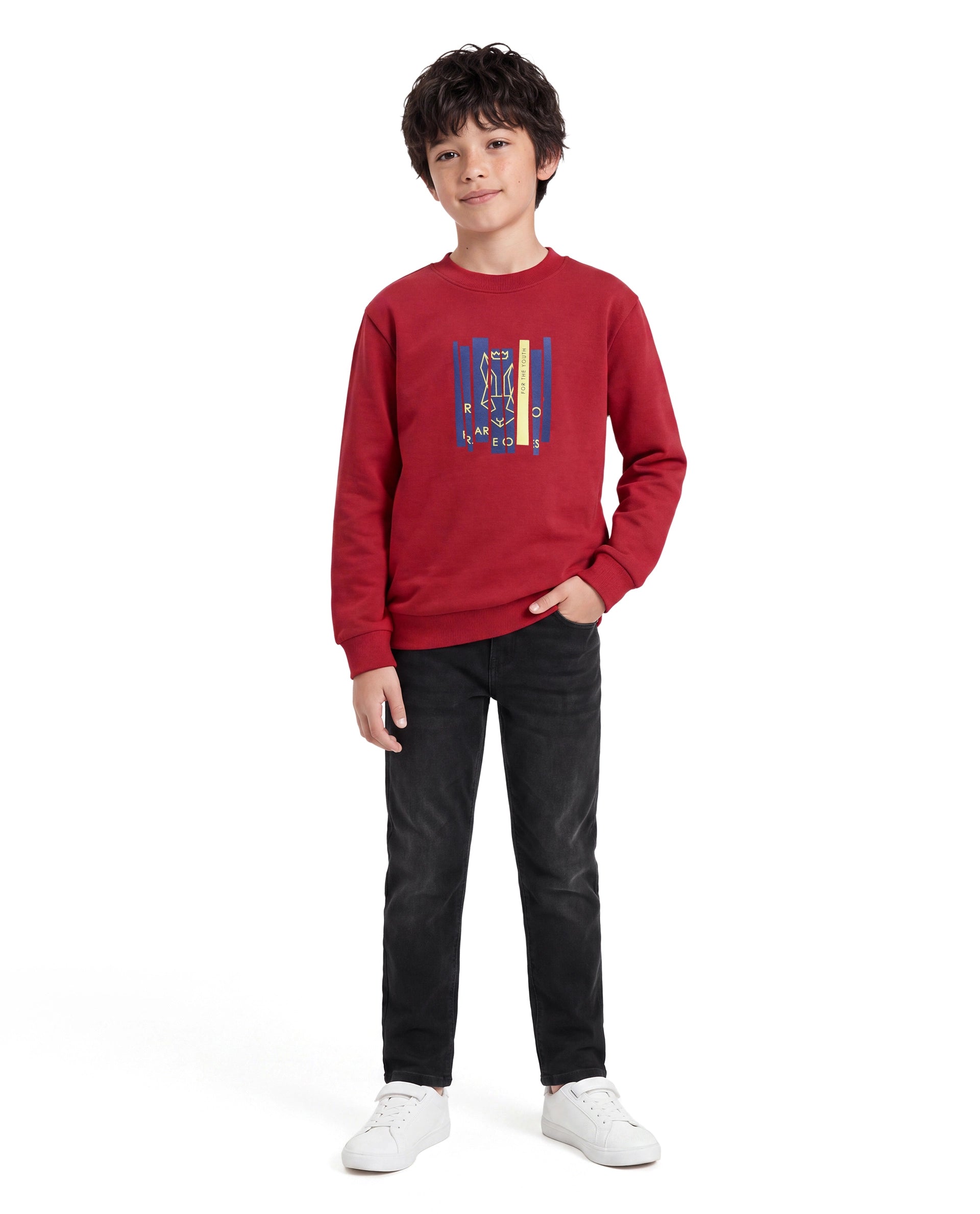 Rare Ones Kids Krio Red Cotton Blend Fabric Crew Neck Pull-On Closure Regular Graphic Print Sweatshirt