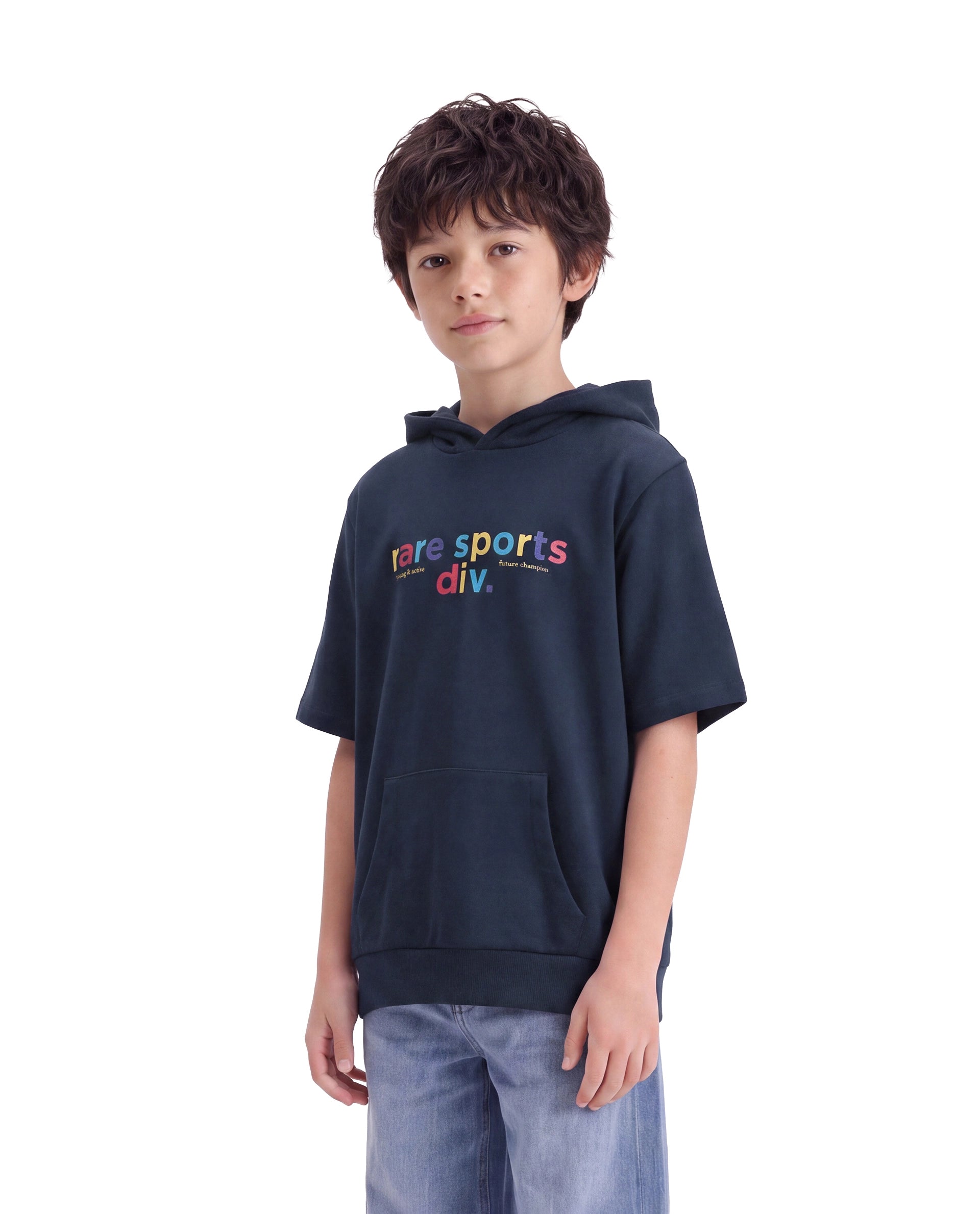 Rare Ones Kids Cinko Navy Cotton Blend Fabric Hooded Pull-On Closure Oversized Sweatshirt