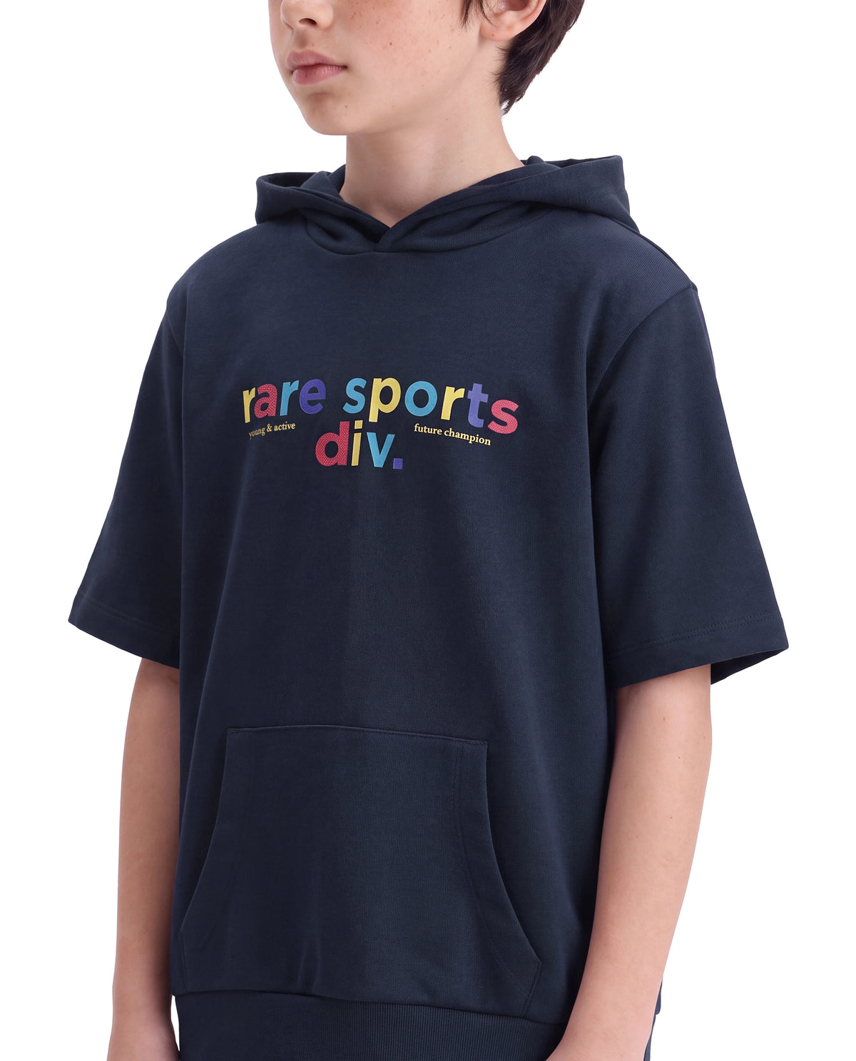 Rare Ones Kids Cinko Navy Cotton Blend Fabric Hooded Pull-On Closure Oversized Sweatshirt