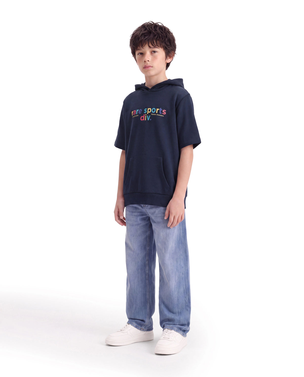 Rare Ones Kids Cinko Navy Cotton Blend Fabric Hooded Pull-On Closure Oversized Sweatshirt