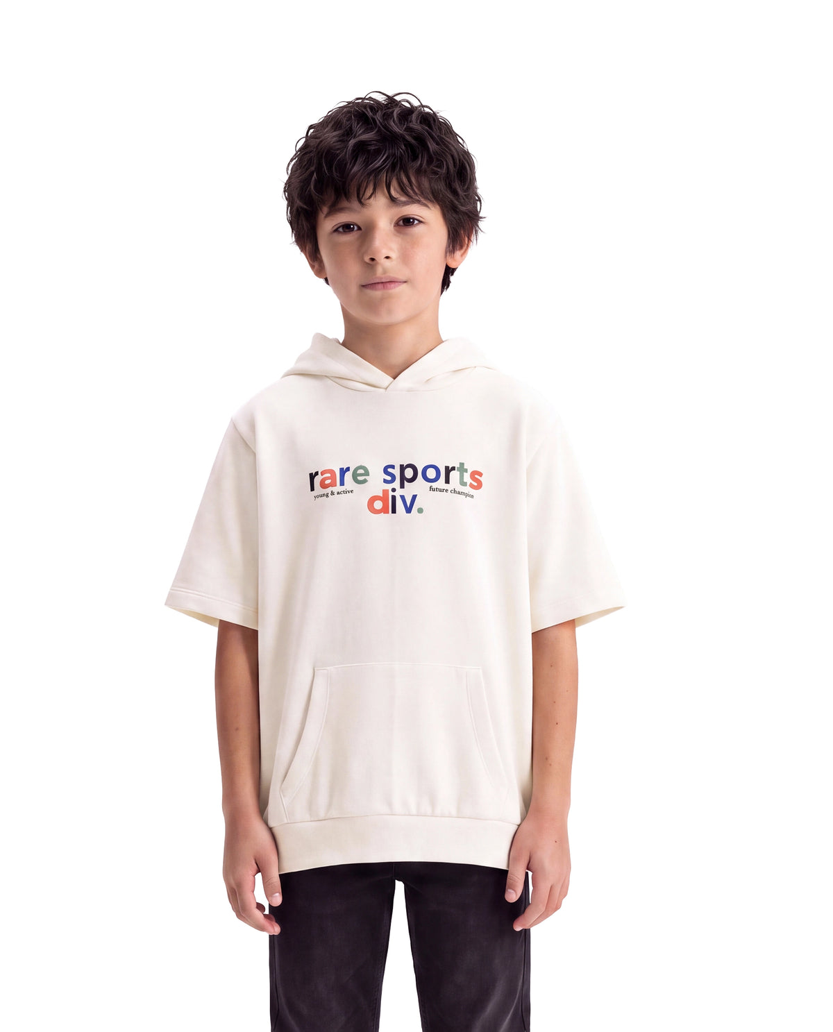 Rare Ones Kids Cinko Off White Cotton Blend Fabric Hooded Pull-On Closure Oversized Sweatshirt