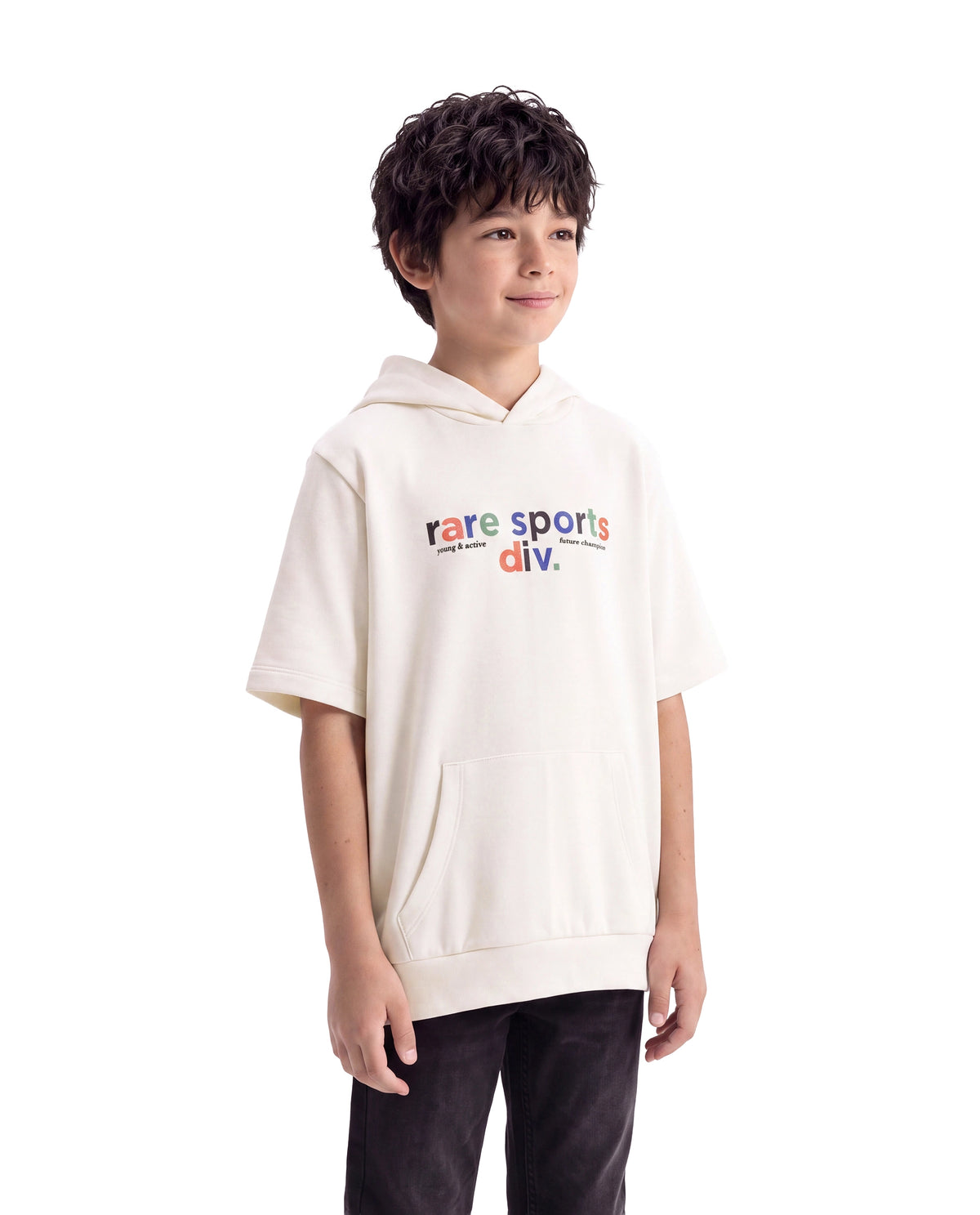 Rare Ones Kids Cinko Off White Cotton Blend Fabric Hooded Pull-On Closure Oversized Sweatshirt