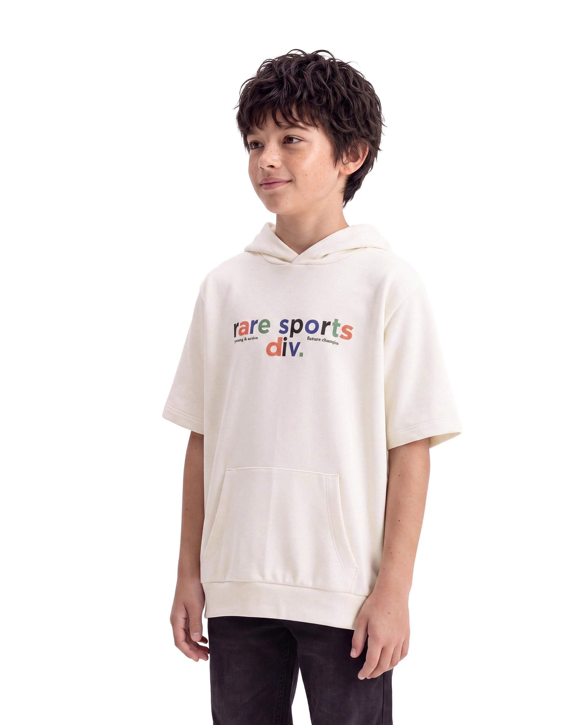 Rare Ones Kids Cinko Off White Cotton Blend Fabric Hooded Pull-On Closure Oversized Sweatshirt