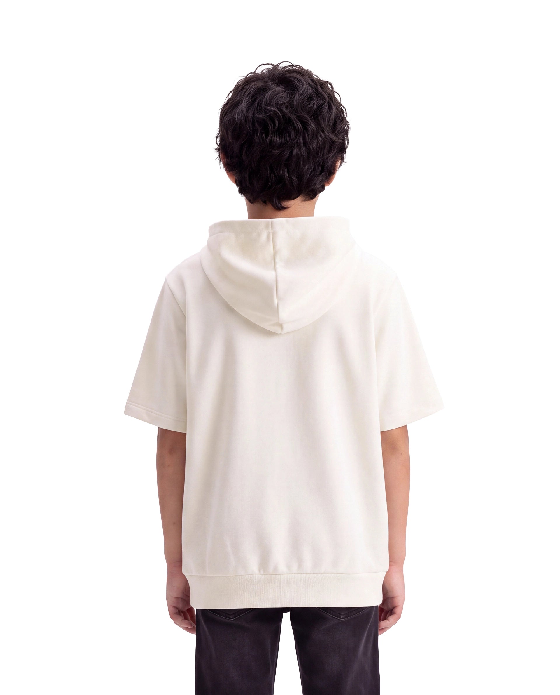 Rare Ones Kids Cinko Off White Cotton Blend Fabric Hooded Pull-On Closure Oversized Sweatshirt