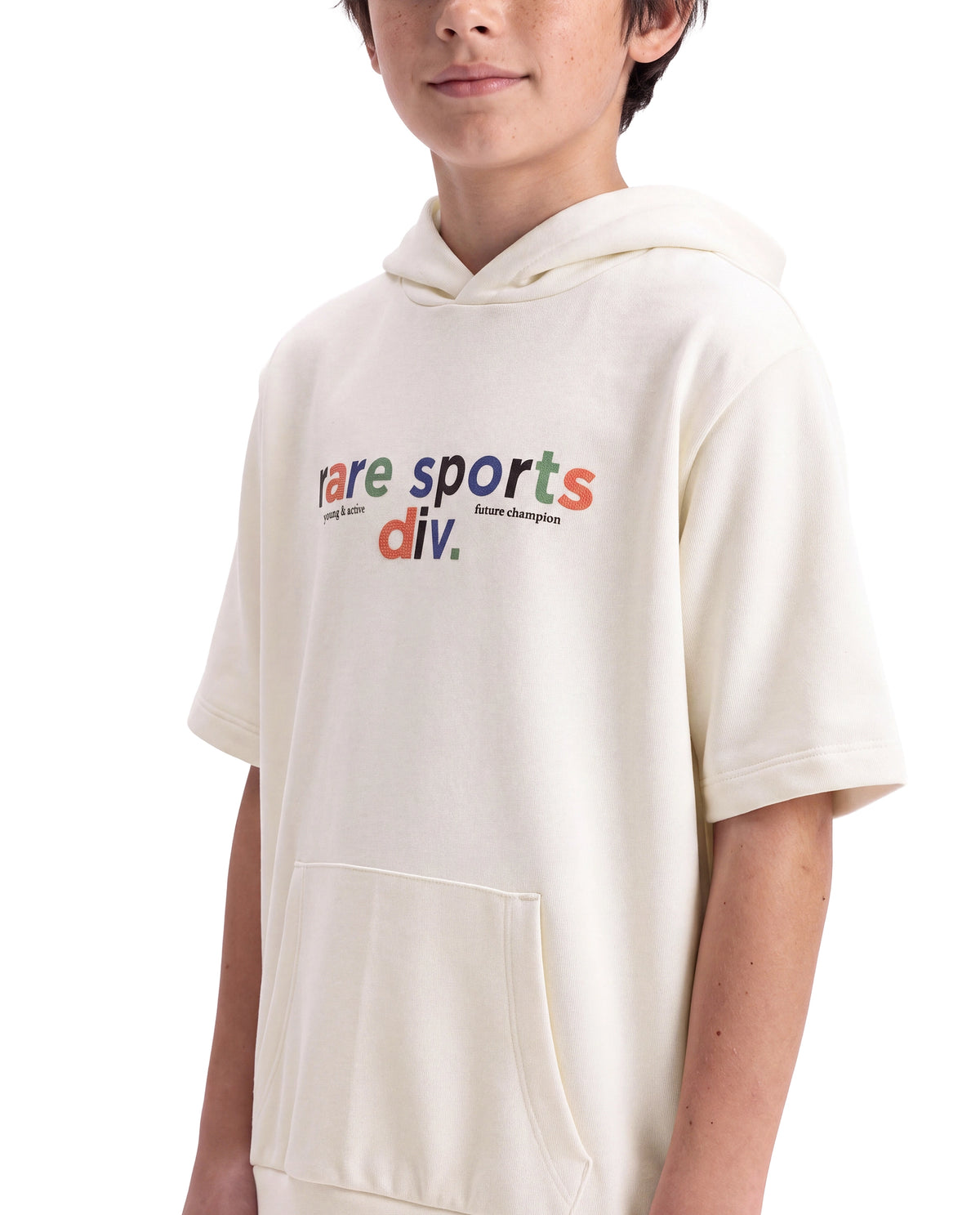 Rare Ones Kids Cinko Off White Cotton Blend Fabric Hooded Pull-On Closure Oversized Sweatshirt