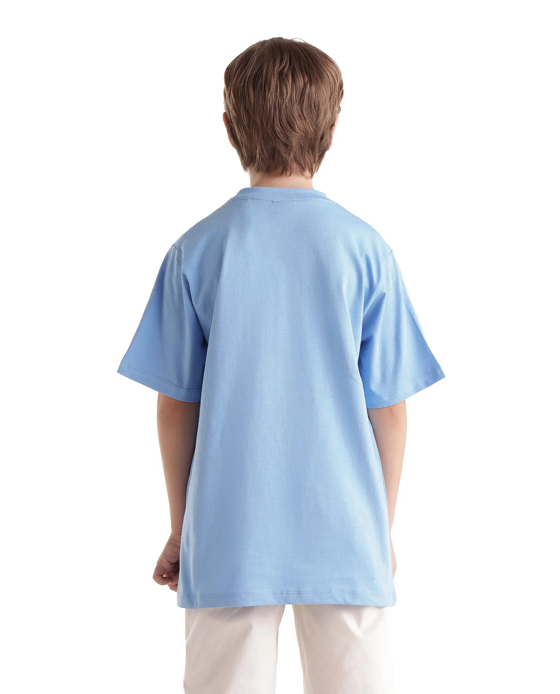 Rare Ones Kids Bill Light Blue Cotton Fabric Pull-On Regular Fit Graphic Print T-Shirt