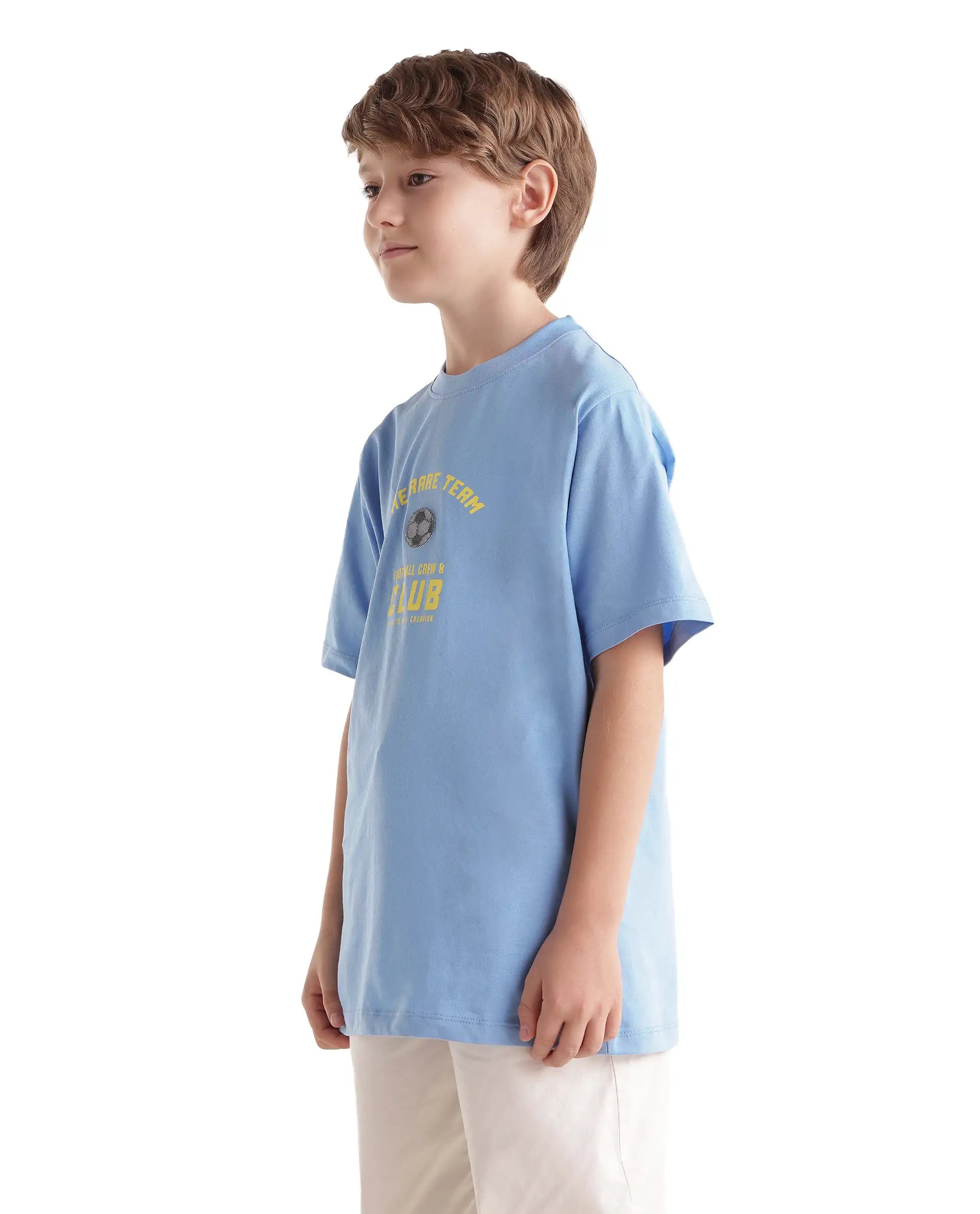 Rare Ones Kids Bill Light Blue Cotton Fabric Pull-On Regular Fit Graphic Print T-Shirt