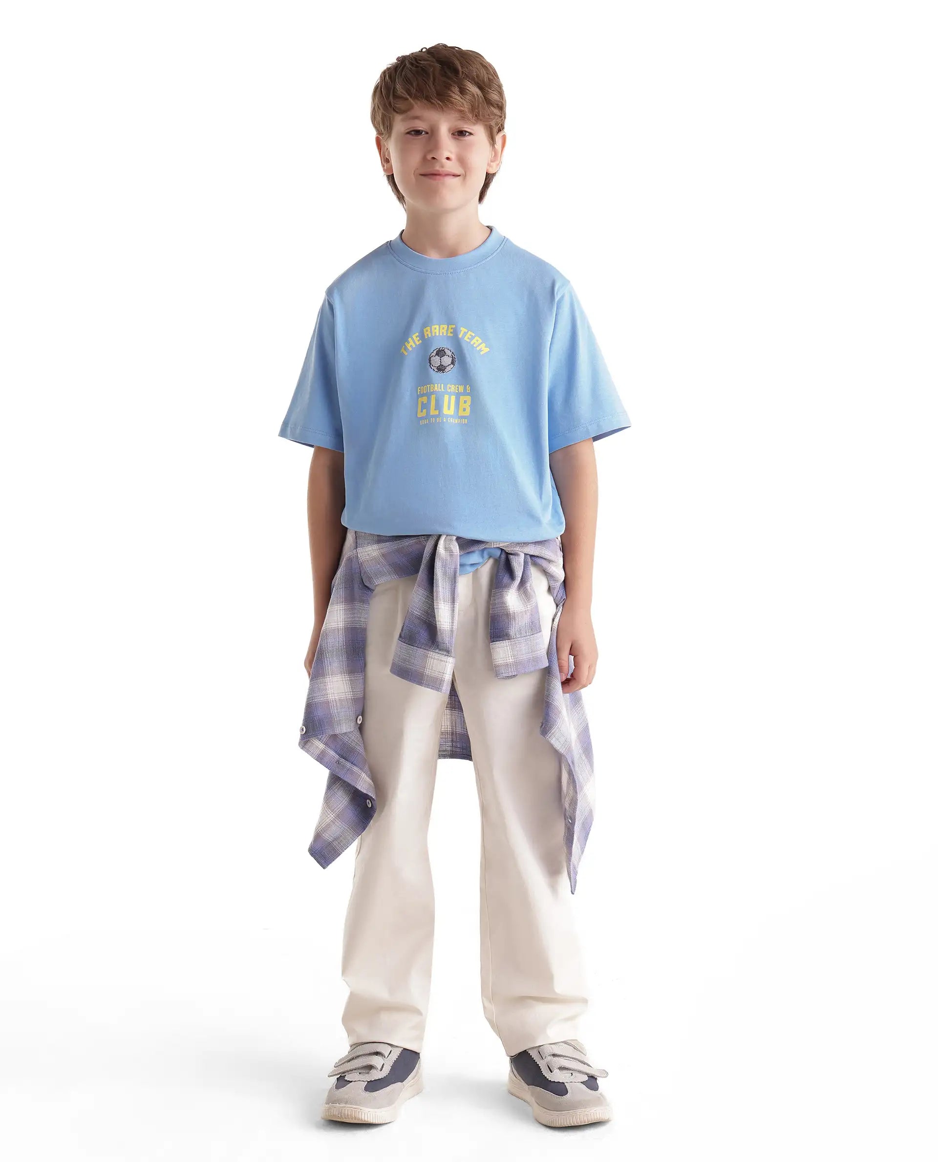 Rare Ones Kids Bill Light Blue Cotton Fabric Pull-On Regular Fit Graphic Print T-Shirt