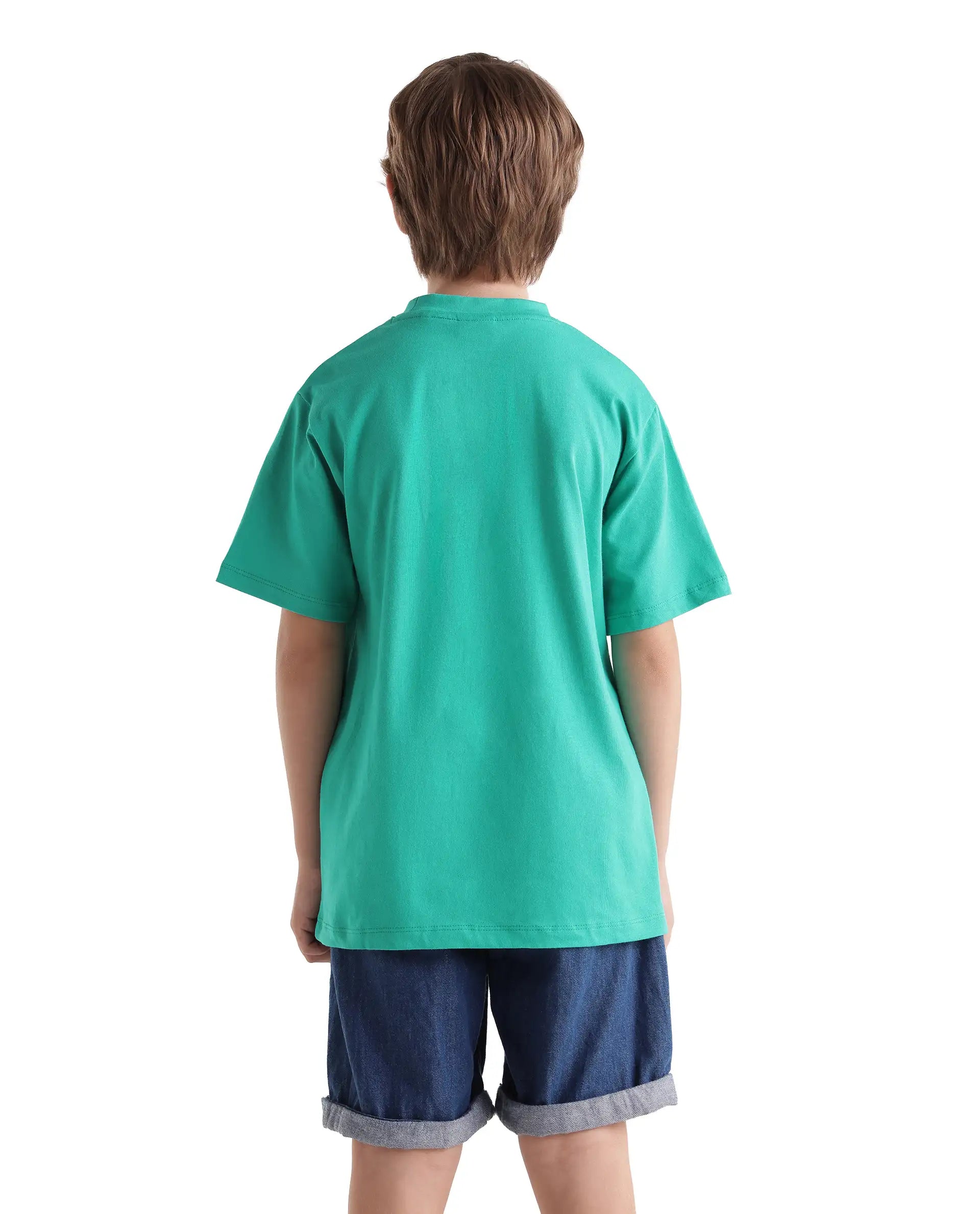 Rare Ones Kids Bill Light Teal Cotton Fabric Pull-On Regular Fit Graphic Print T-Shirt