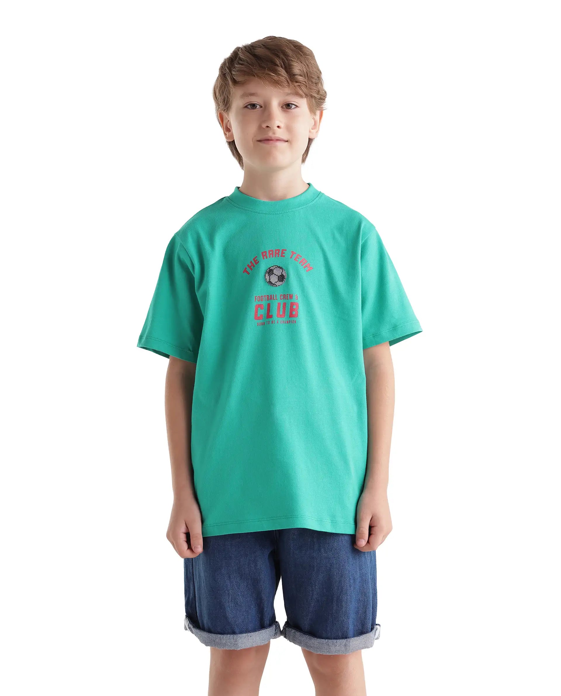 Rare Ones Kids Bill Light Teal Cotton Fabric Pull-On Regular Fit Graphic Print T-Shirt