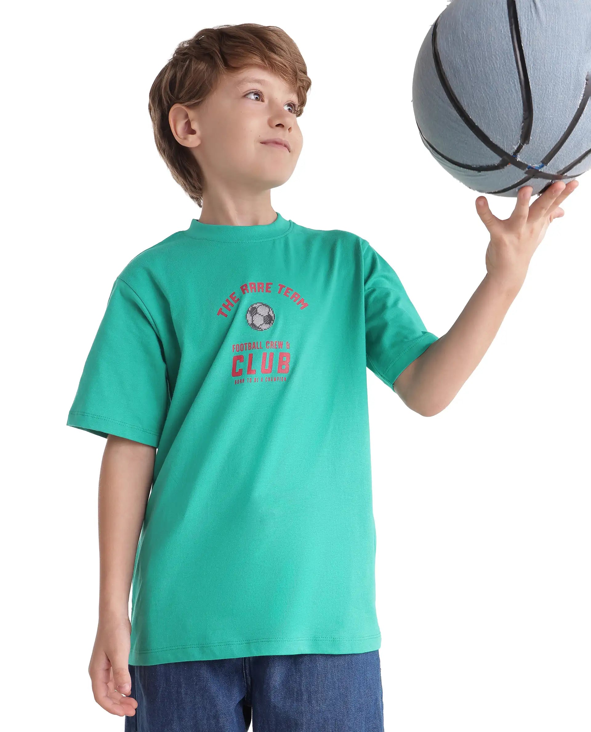 Rare Ones Kids Bill Light Teal Cotton Fabric Pull-On Regular Fit Graphic Print T-Shirt