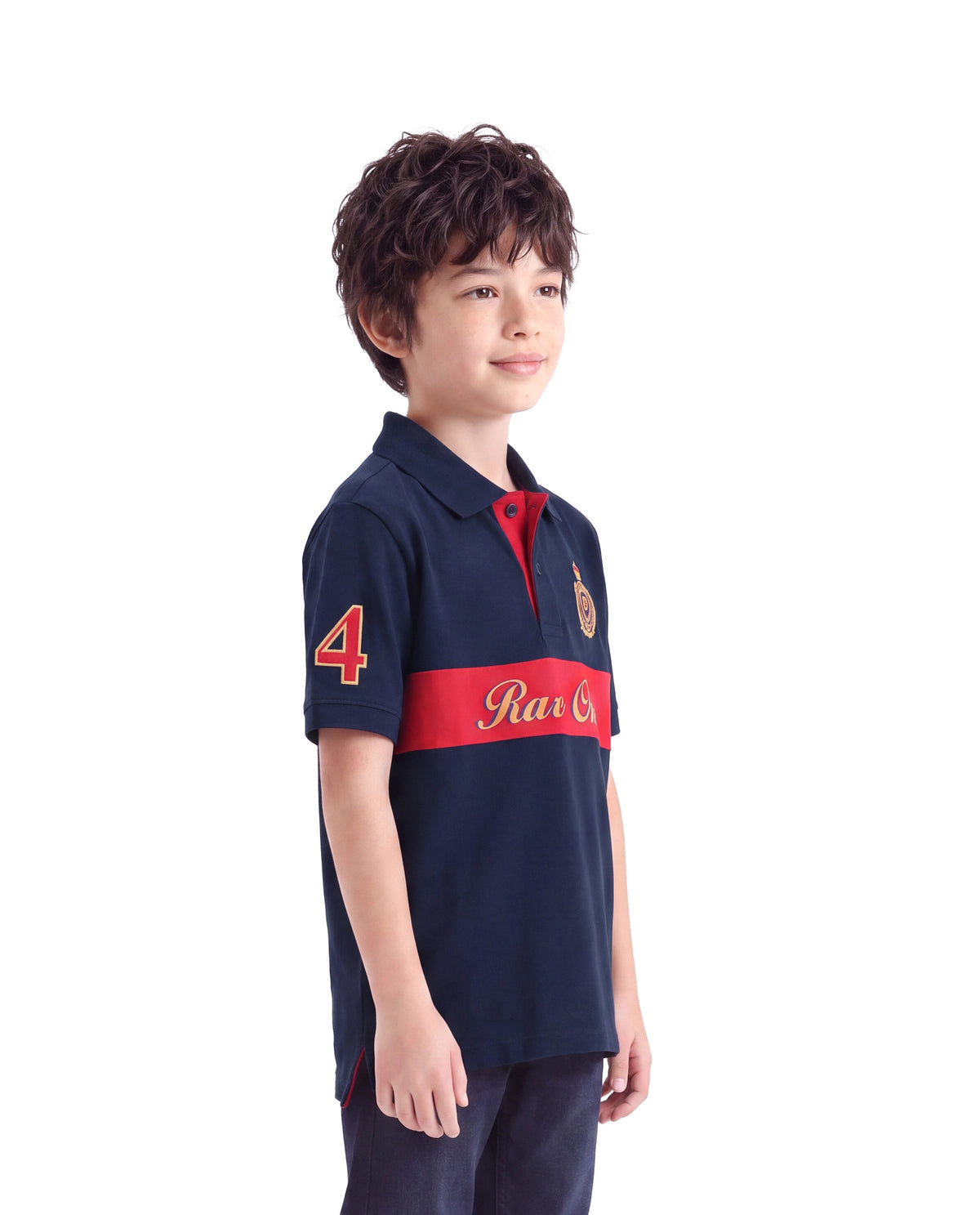 Rare Ones Kids Ekon Navy Cotton Blend Fabric Button Closure Regular Fit Printed Polo