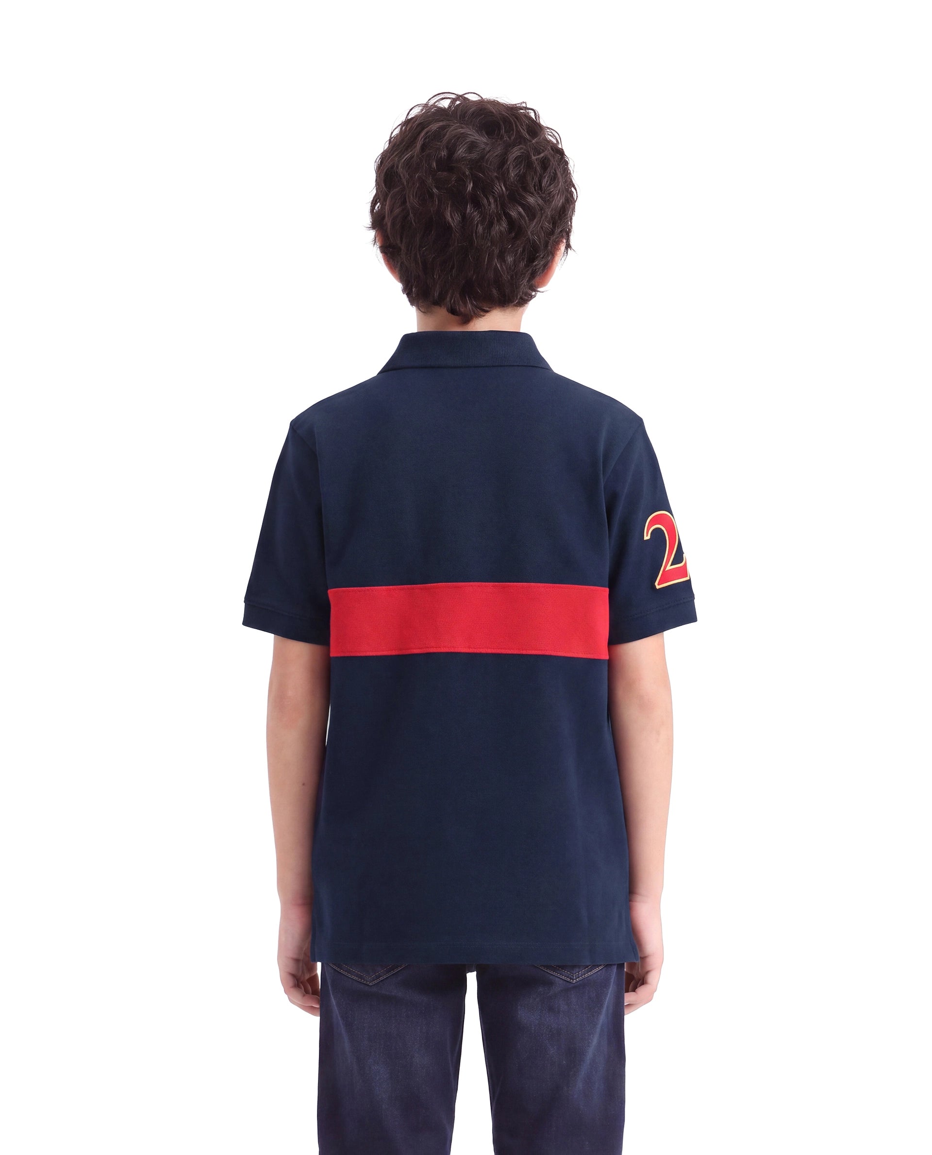 Rare Ones Kids Ekon Navy Cotton Blend Fabric Button Closure Regular Fit Printed Polo