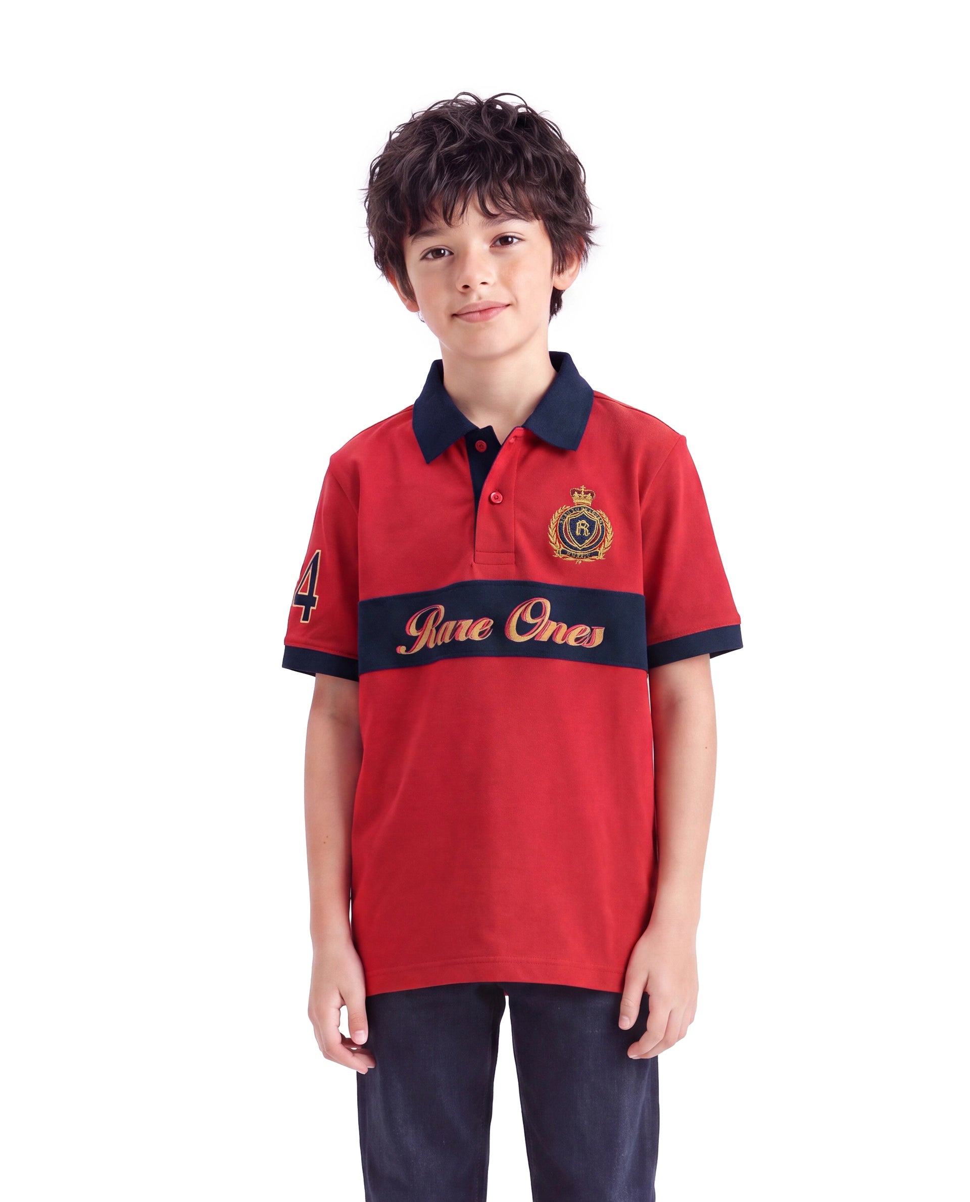 Rare Ones Kids Ekon Red Cotton Blend Fabric Button Closure Regular Fit Printed Polo