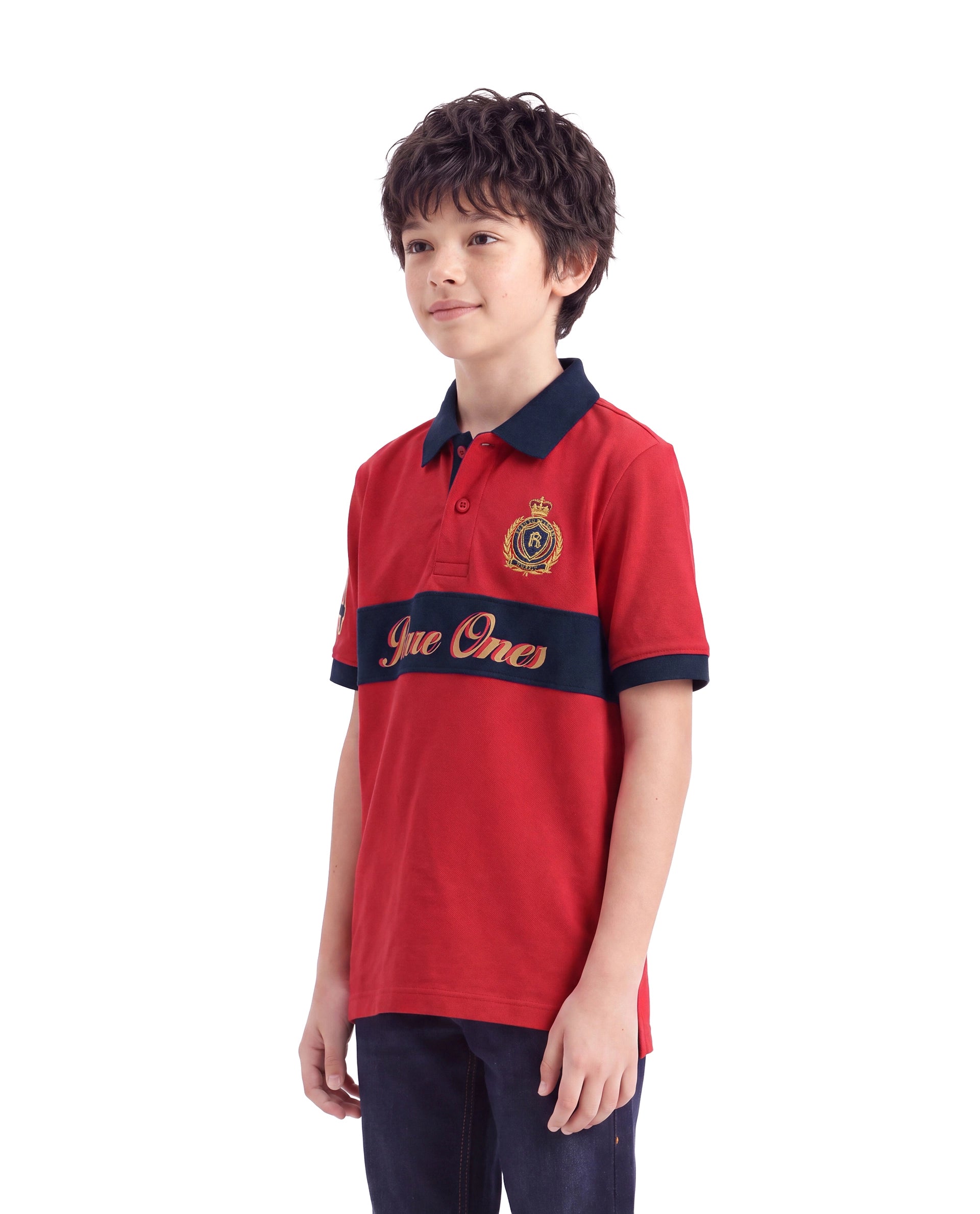 Rare Ones Kids Ekon Red Cotton Blend Fabric Button Closure Regular Fit Printed Polo