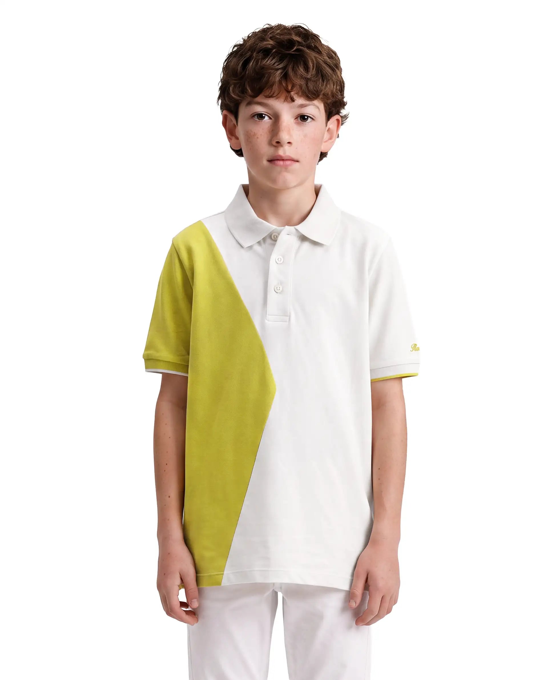 Rare Ones Kids Abel White Cotton Blend Fabric Button Closure Regular Fit Cut And Sew Polo