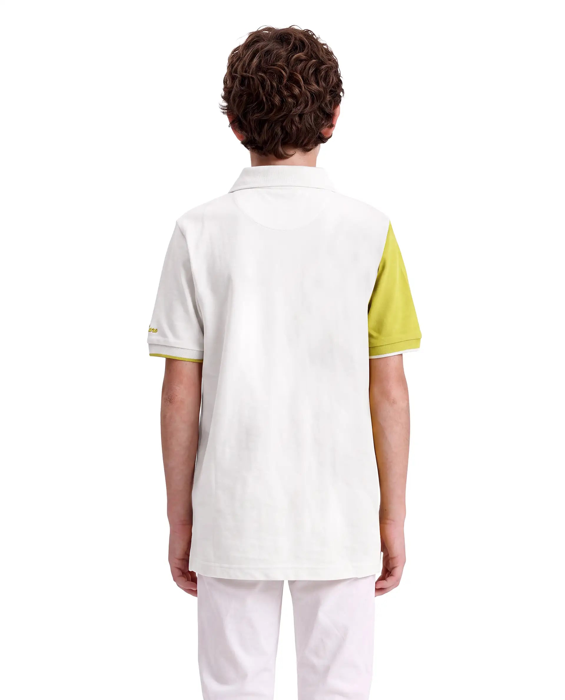 Rare Ones Kids Abel White Cotton Blend Fabric Button Closure Regular Fit Cut And Sew Polo