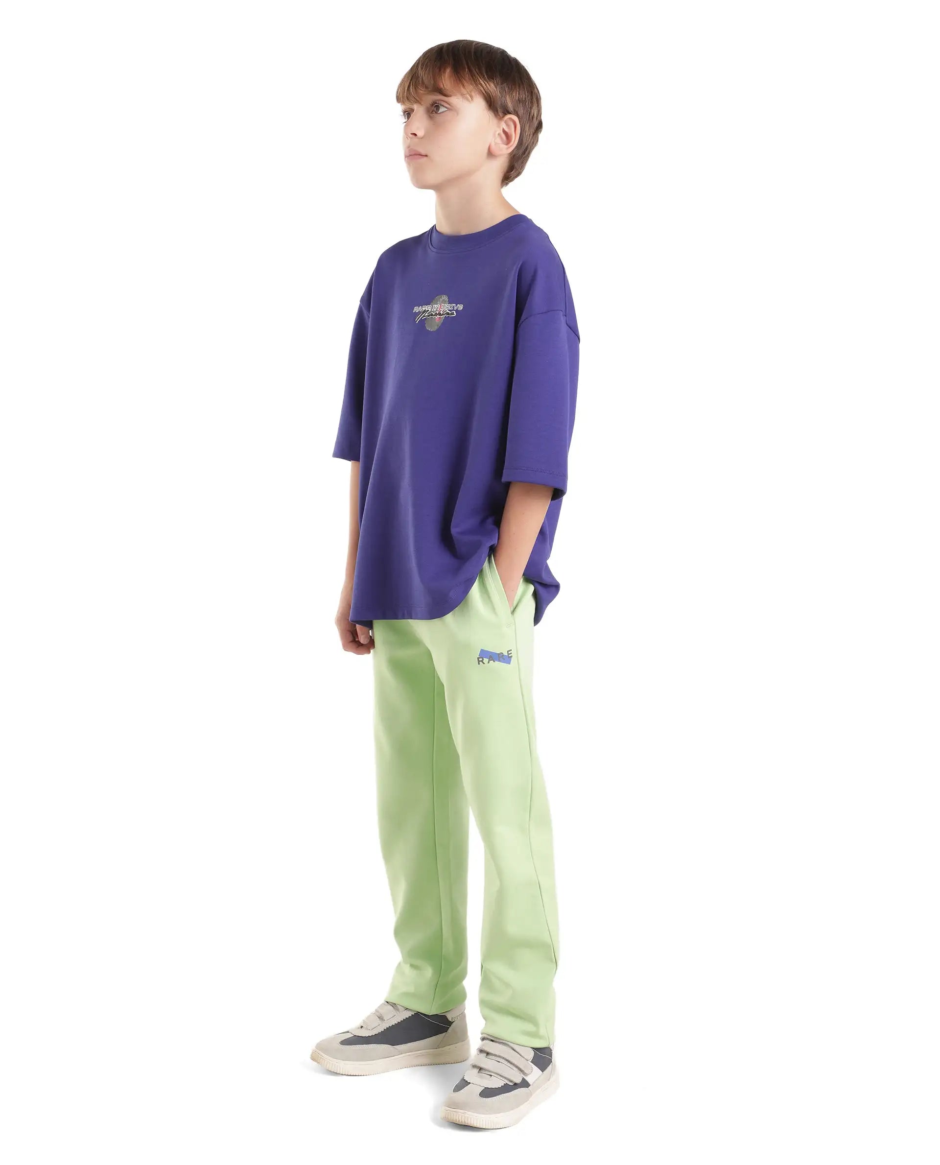 Rare Ones Kids Vinti-B Fluorescent Green Cotton Blend Fabric Drawstring Closure Straight Fit Jelly Print Track Pant