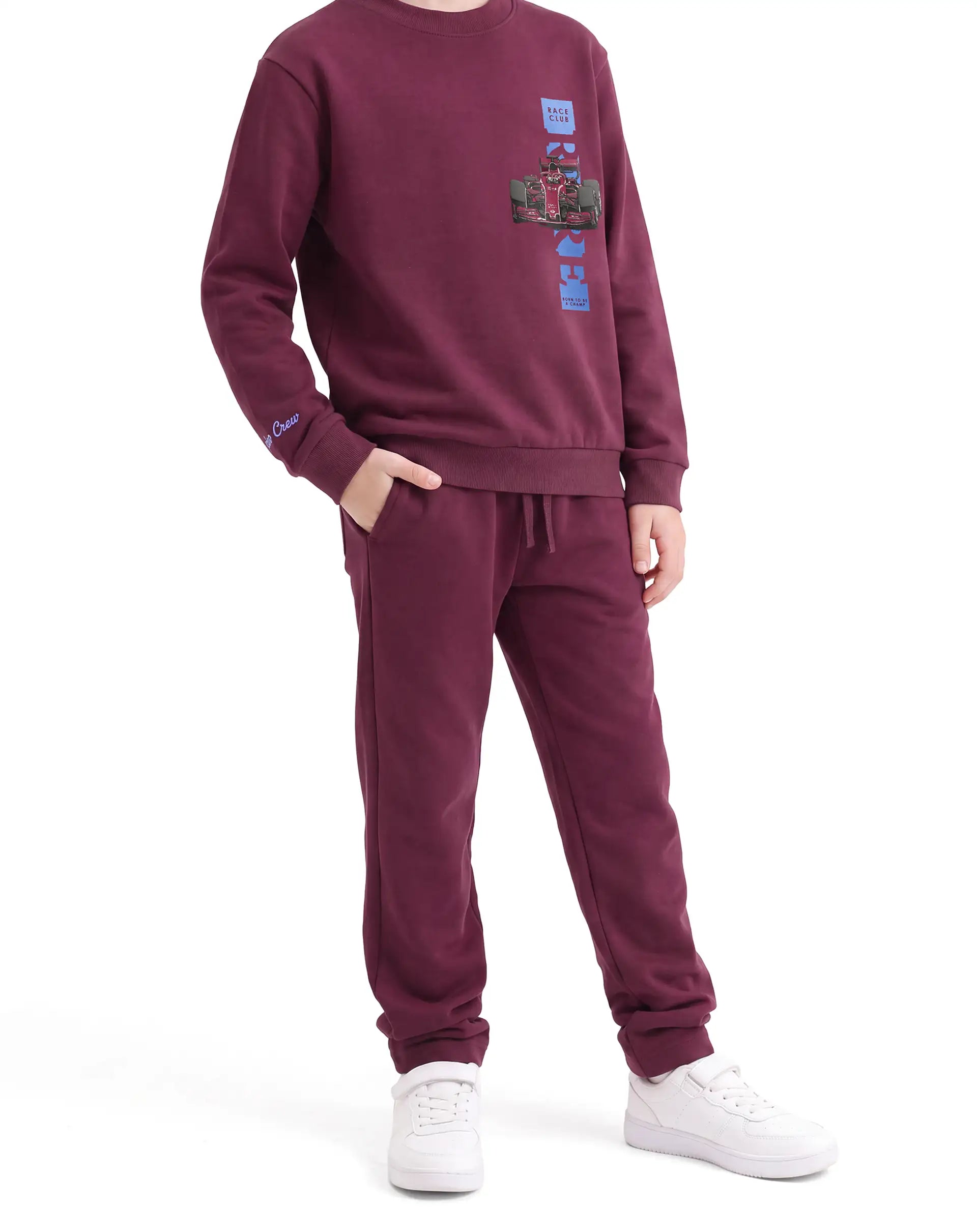 Rare Ones Kids Sohi-B Maroon Cotton Blend Fabric Drawstring Closure Straight Trackpant
