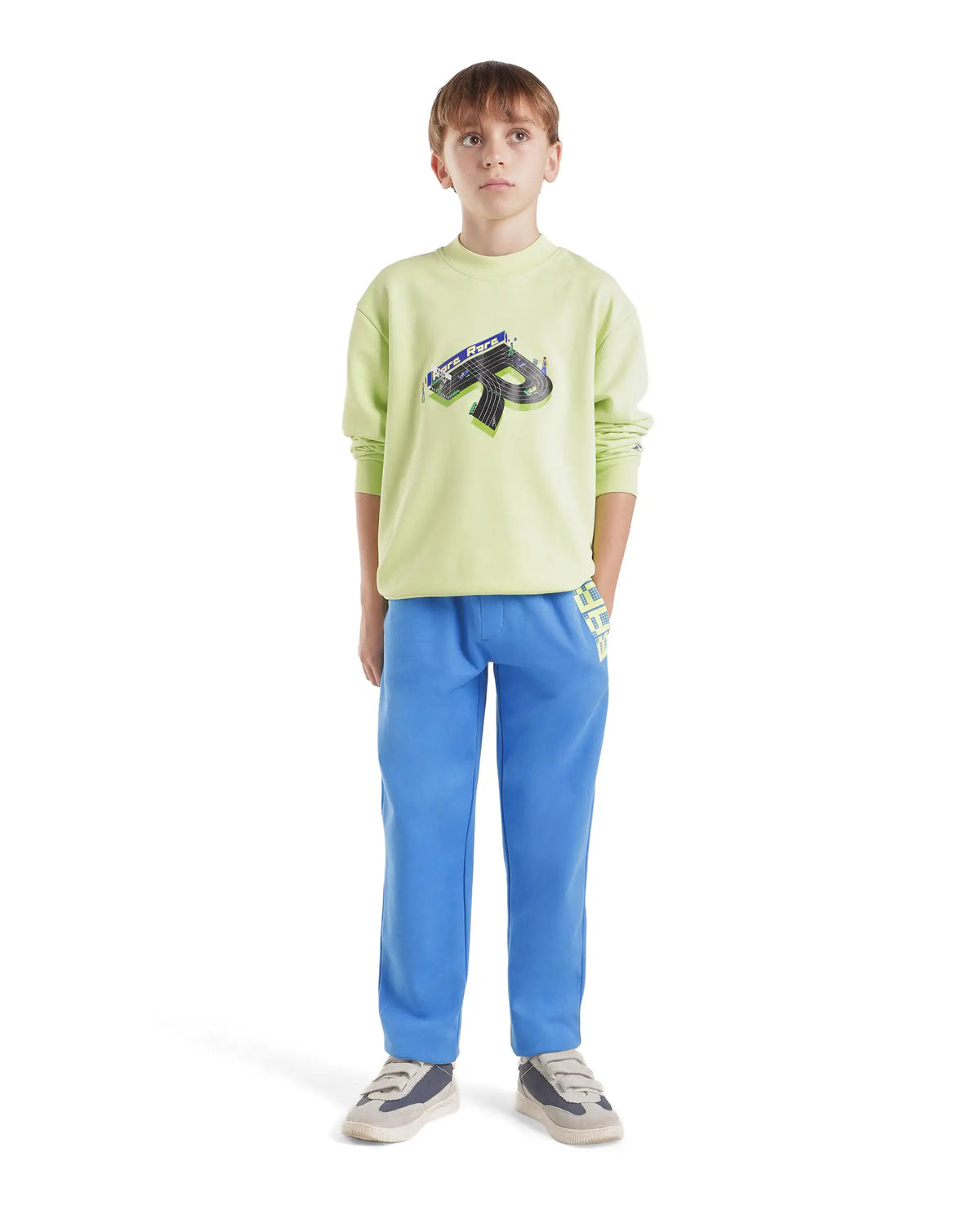 Rare Ones Kids Grid-B Blue Cotton Blend Fabric Drawstring Closure Straight Trackpant