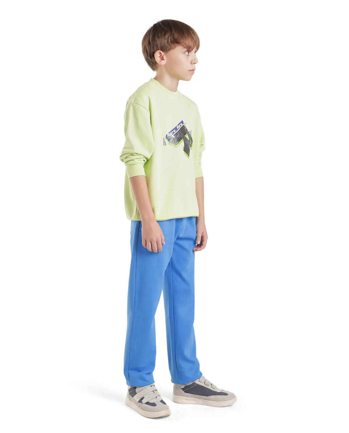 Rare Ones Kids Grid-B Blue Cotton Blend Fabric Drawstring Closure Straight Trackpant