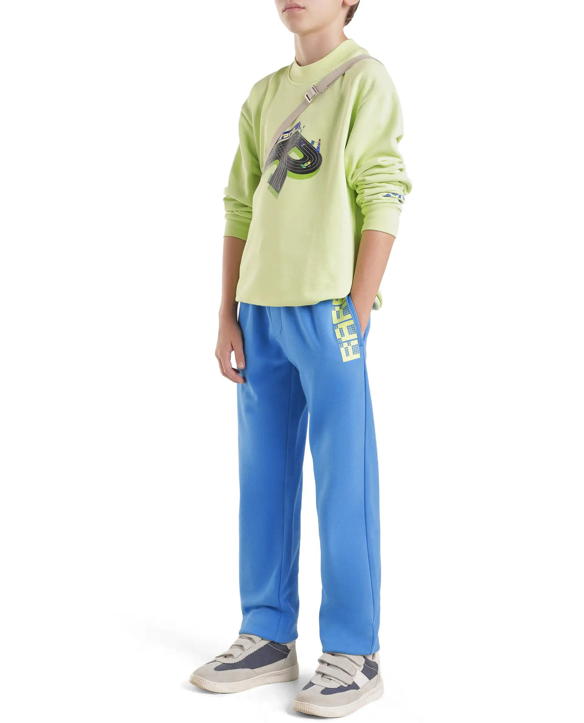 Rare Ones Kids Grid-B Blue Cotton Blend Fabric Drawstring Closure Straight Trackpant