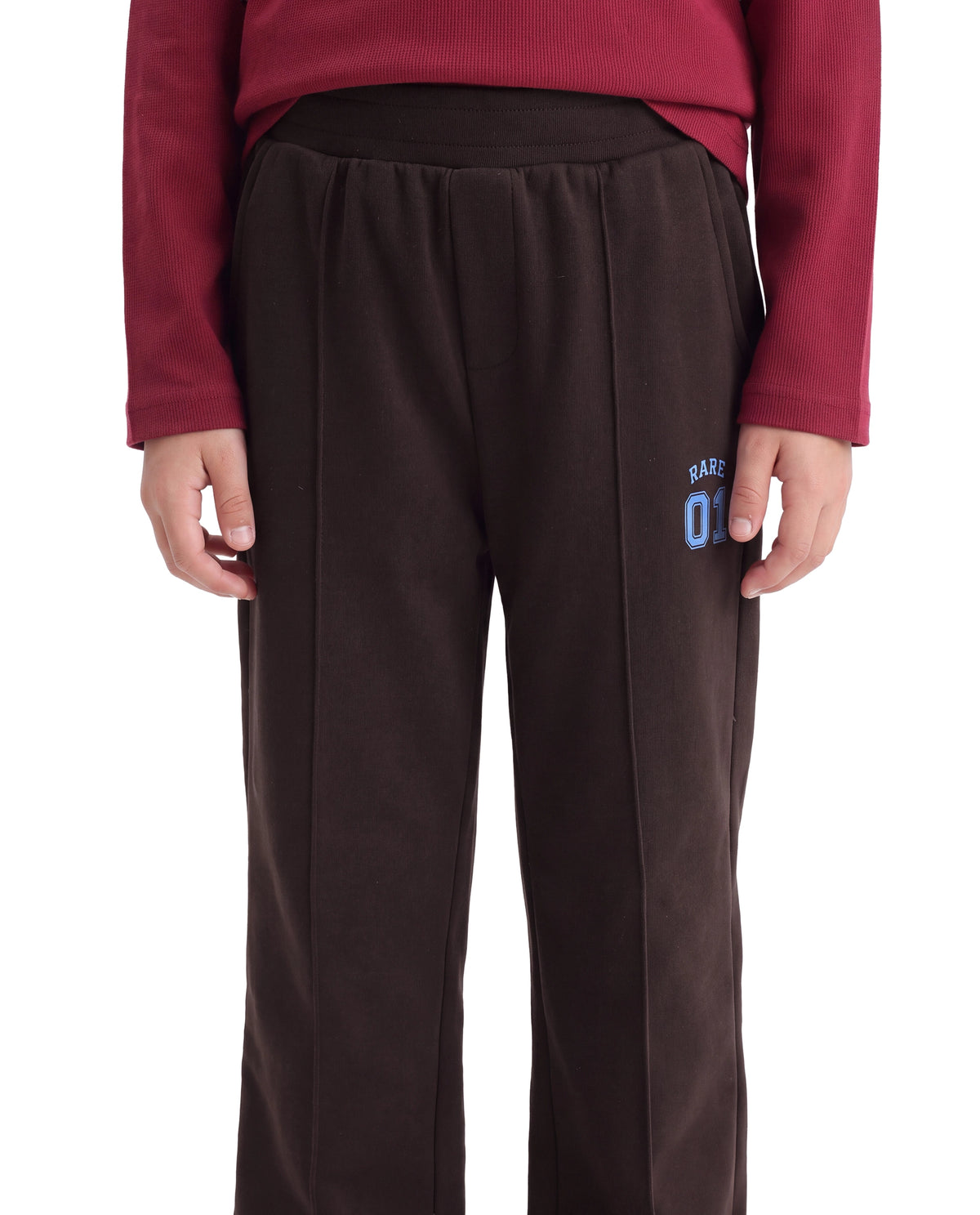 Rare Ones Kids Nemo-B Dark Brown Cotton Blend Fabric Drawstring Closure Straight Trackpant