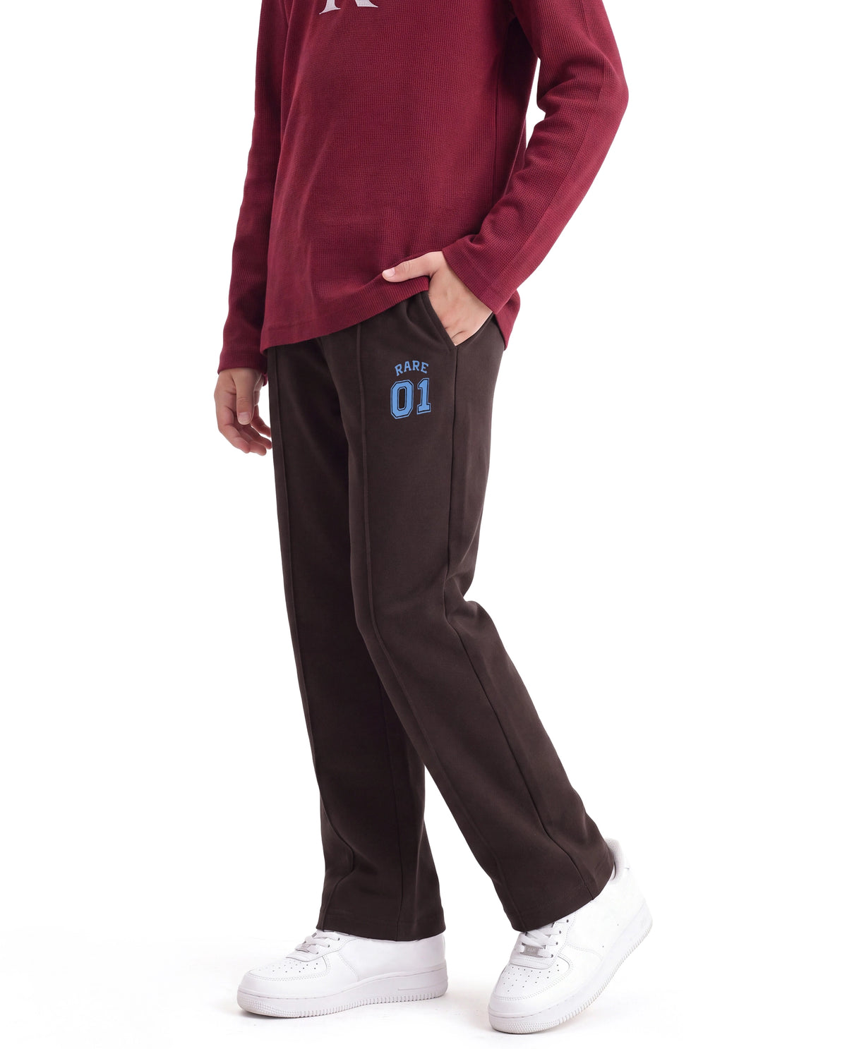 Rare Ones Kids Nemo-B Dark Brown Cotton Blend Fabric Drawstring Closure Straight Trackpant