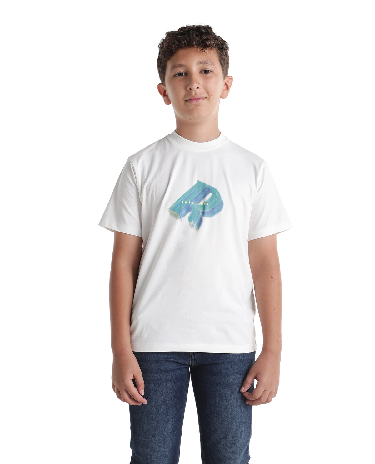 Rare Ones Kids Kim-k Off White Cotton Blend Fabric Pull-On Regular Fit Graphic Print T-Shirt