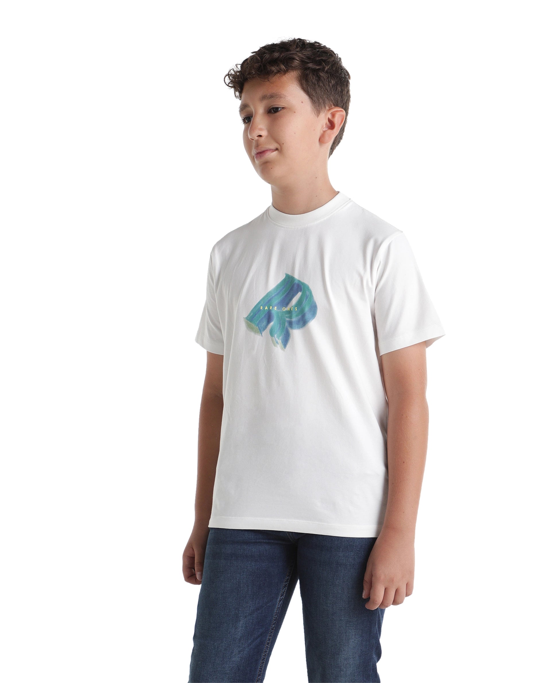 Rare Ones Kids Kim-k Off White Cotton Blend Fabric Pull-On Regular Fit Graphic Print T-Shirt