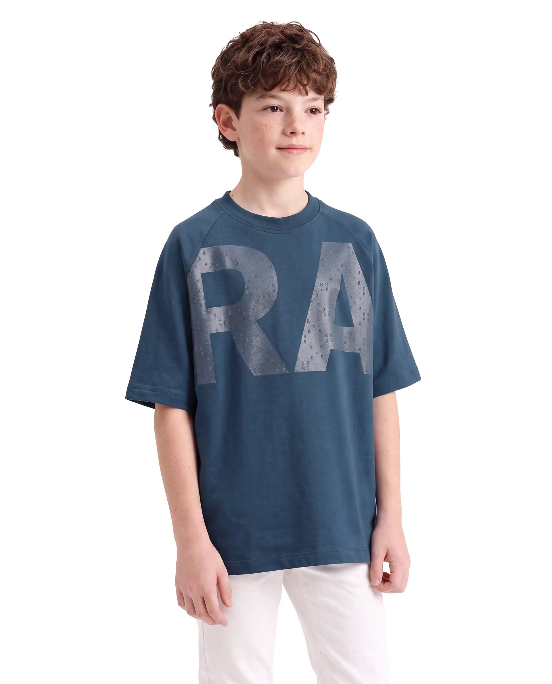 Rare Ones Kids Shane Dark Teal Cotton Fabric Pull-On Oversized Fit Graphic Print T-Shirt