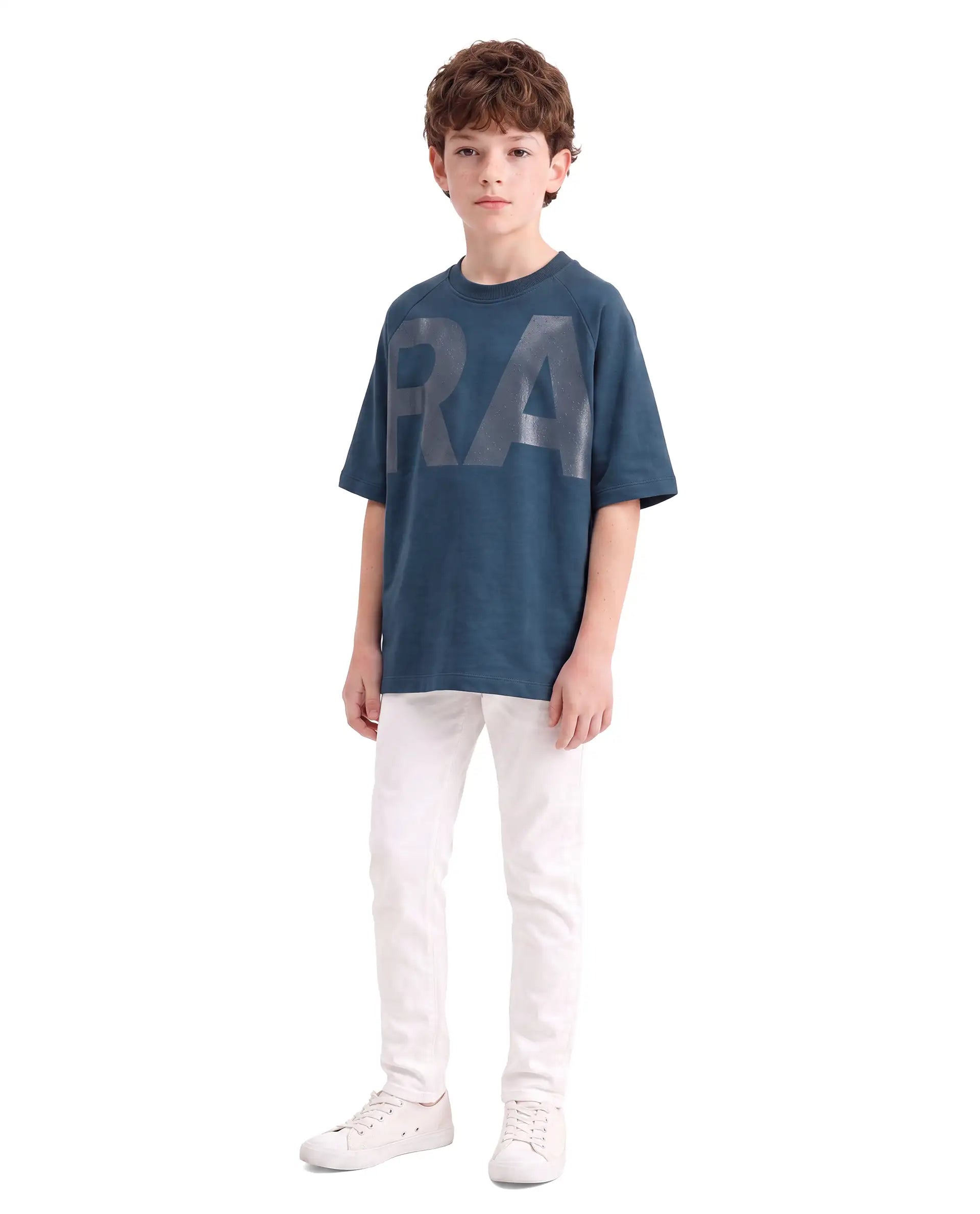Rare Ones Kids Shane Dark Teal Cotton Fabric Pull-On Oversized Fit Graphic Print T-Shirt