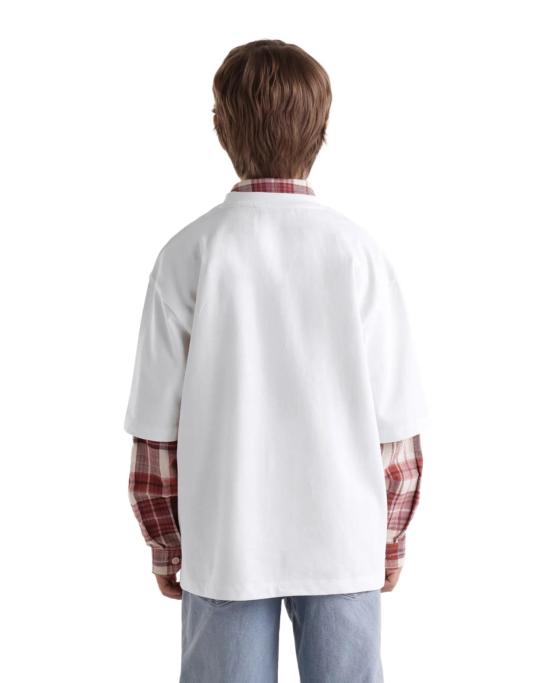 Rare Ones Kids Ted Off White Cotton Fabric Pull-On Oversized Fit Embroidered T-Shirt