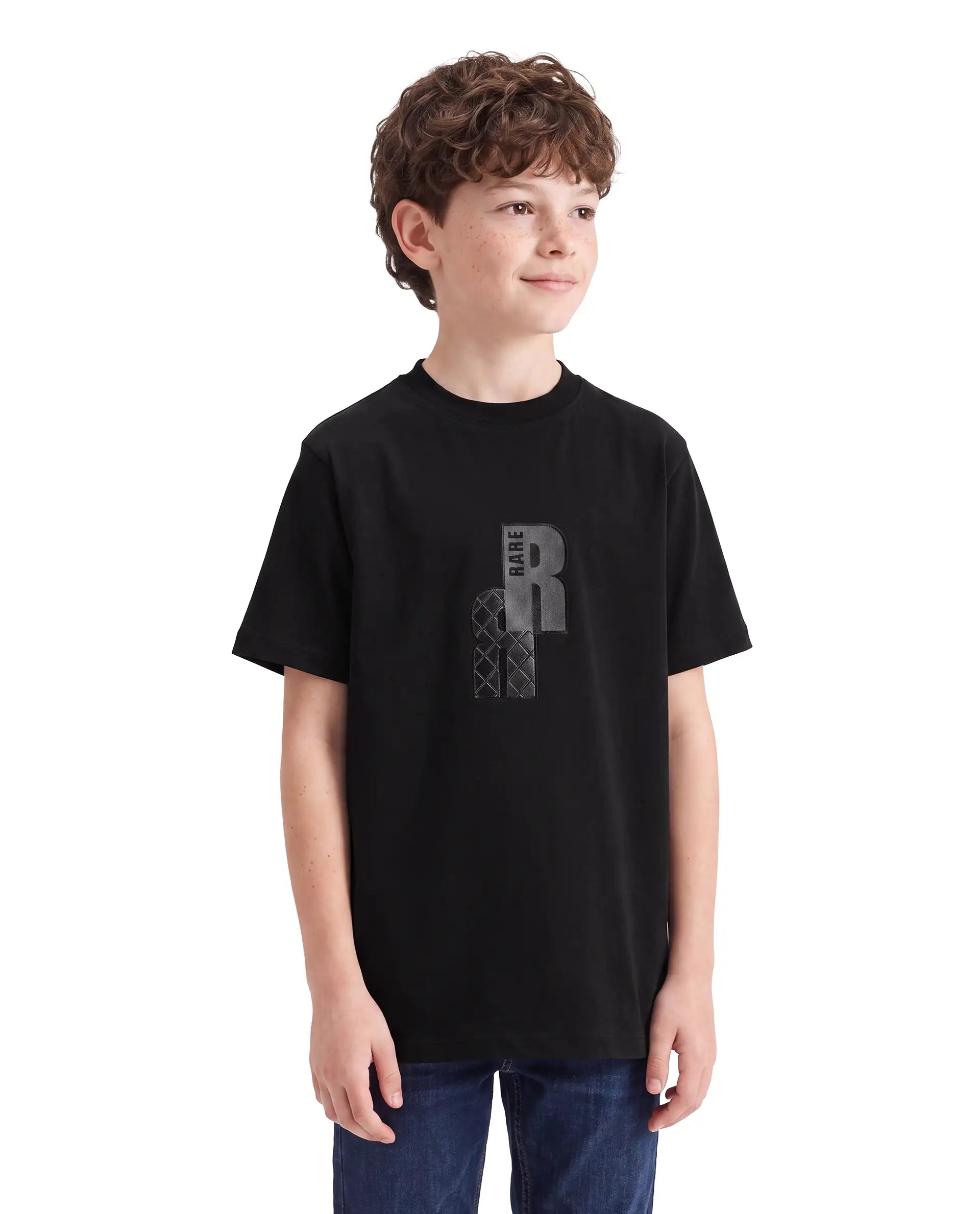 Rare Ones Kids Rovis Black Cotton Blend Fabric Pull-On Regular Fit Hd Print T-Shirt
