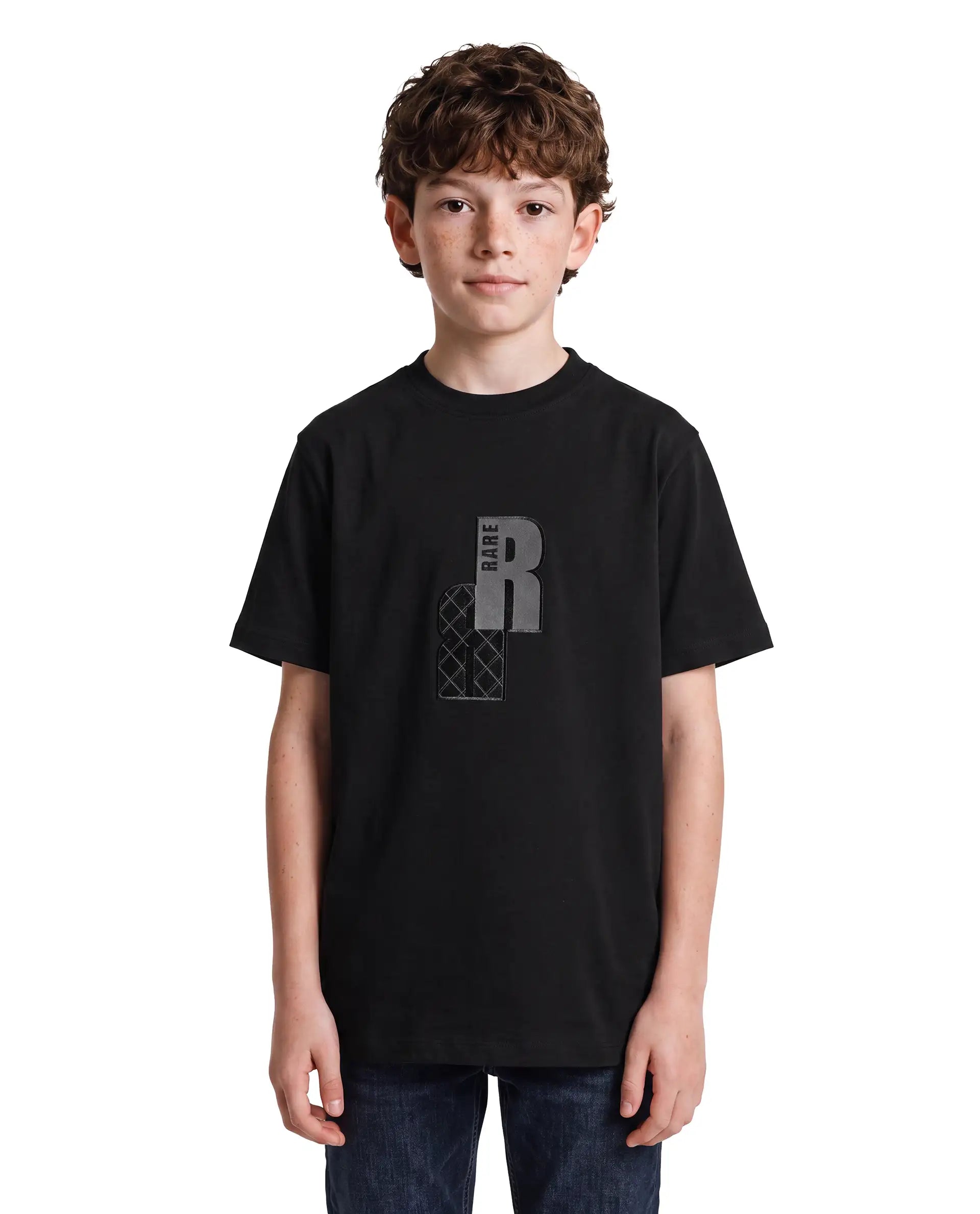 Rare Ones Kids Rovis Black Cotton Blend Fabric Pull-On Regular Fit Hd Print T-Shirt