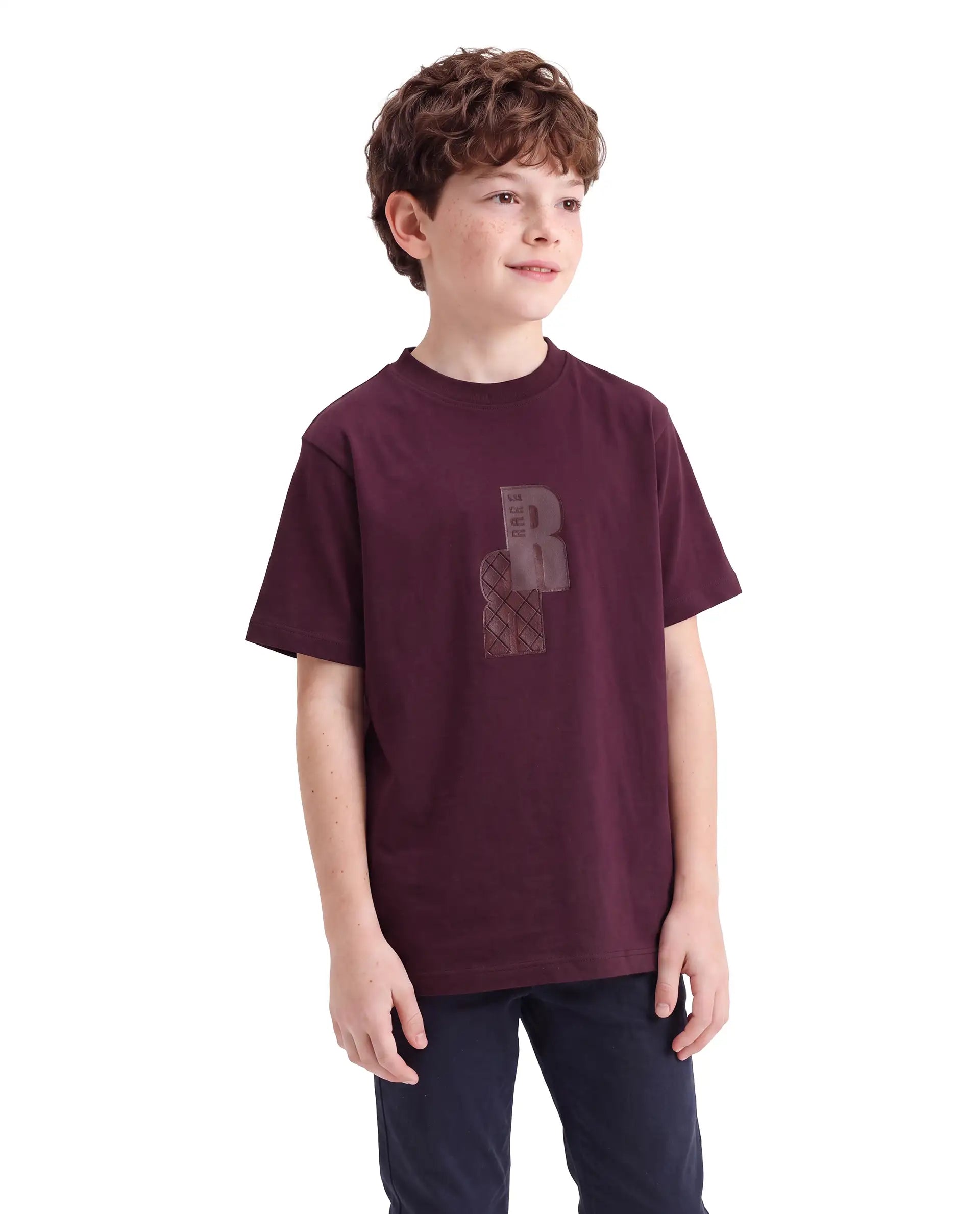 Rare Ones Kids Rovis Dark Maroon Cotton Blend Fabric Pull-On Regular Fit Hd Print T-Shirt