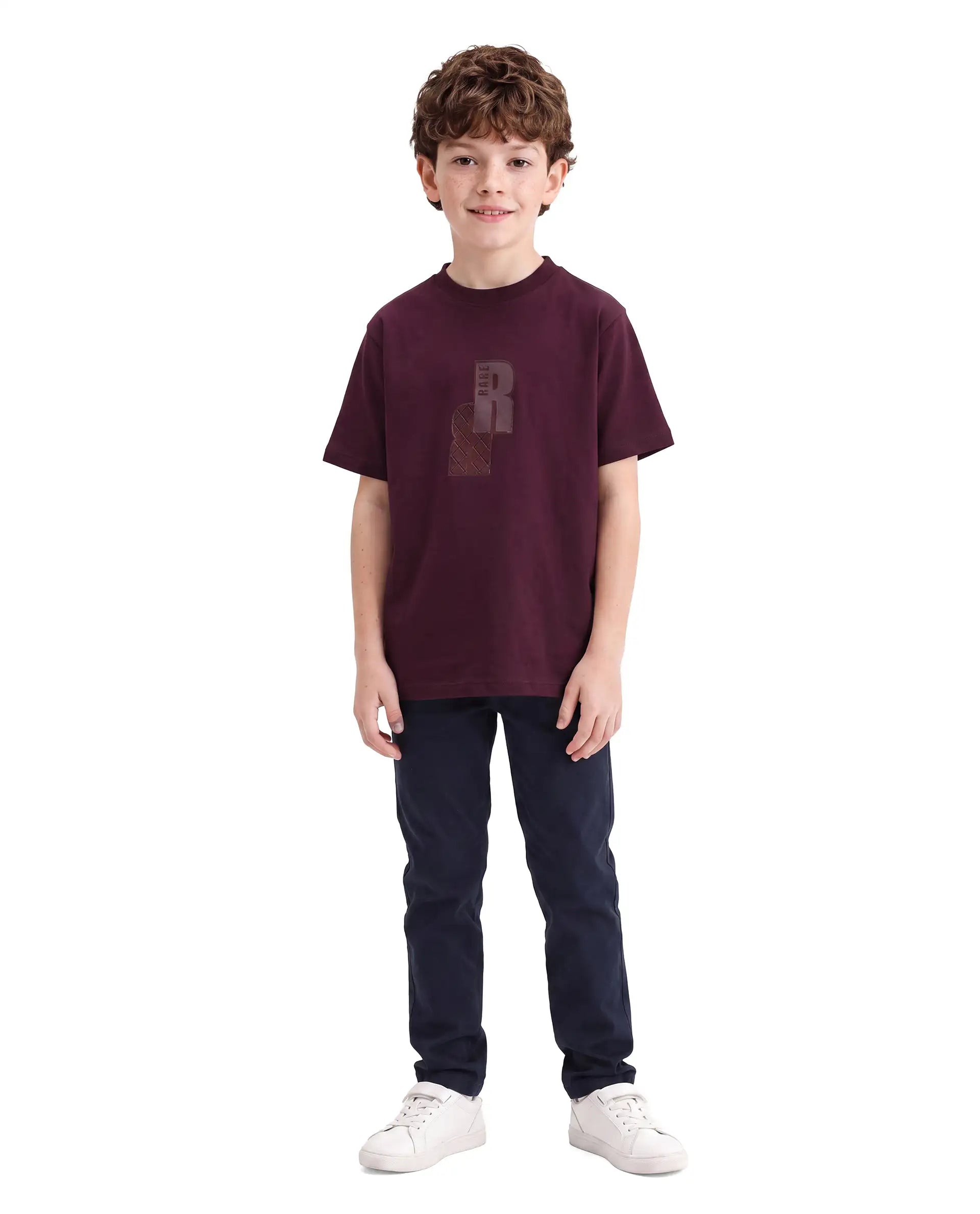 Rare Ones Kids Rovis Dark Maroon Cotton Blend Fabric Pull-On Regular Fit Hd Print T-Shirt