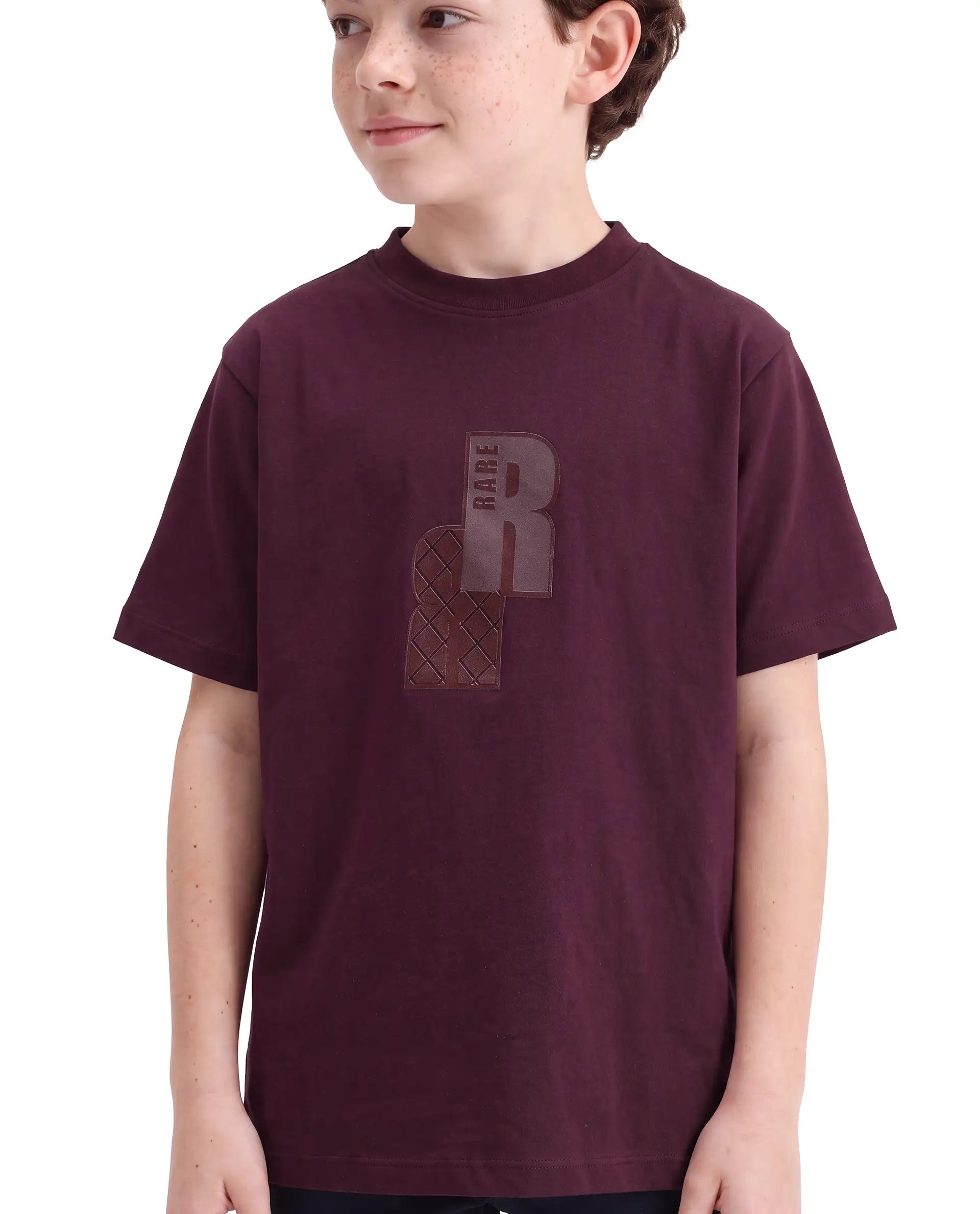Rare Ones Kids Rovis Dark Maroon Cotton Blend Fabric Pull-On Regular Fit Hd Print T-Shirt
