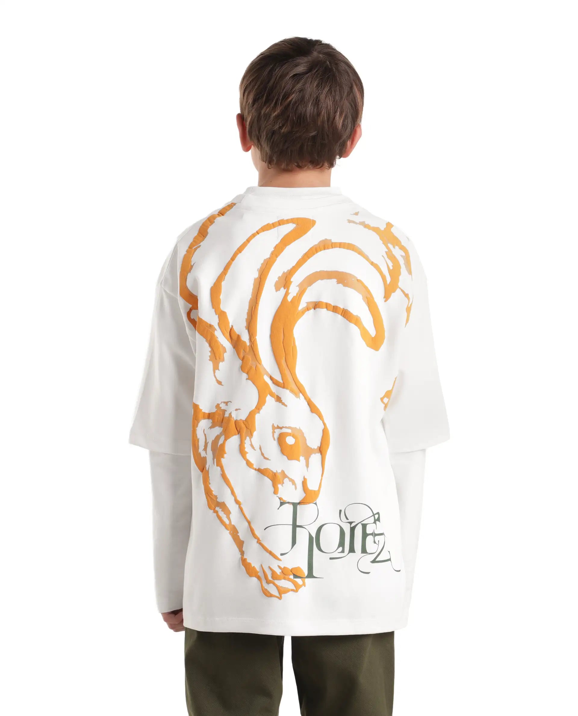 Rare Ones Kids Pete26-K White Cotton Blend Fabric Pull-On Oversized Fit Graphic Print T-Shirt